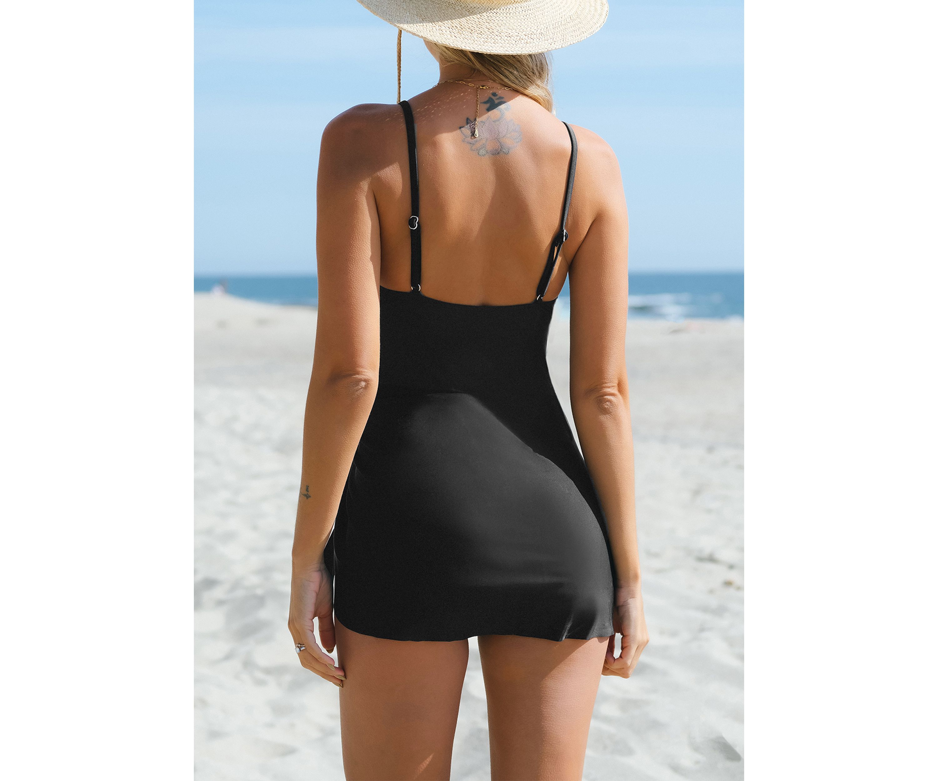 Solid Scoop Neck Swim Dress