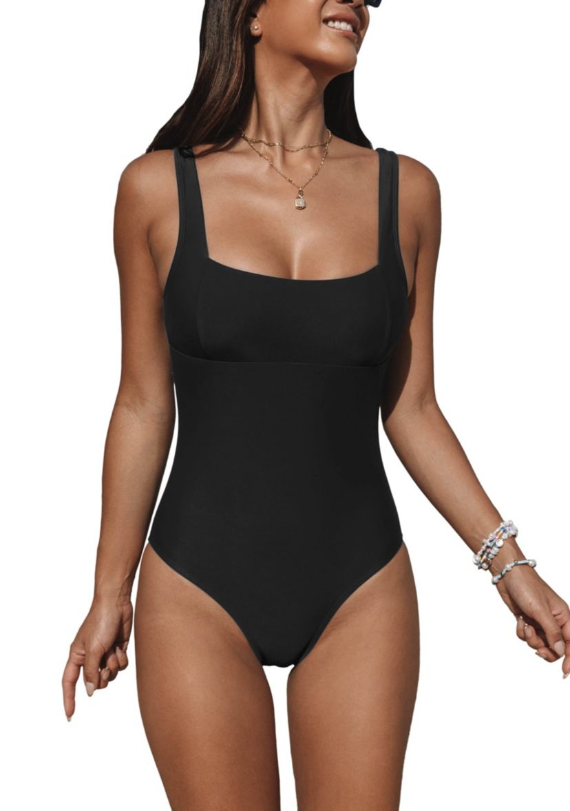 Womens Paneling Square Neck One Piece Swimsuit