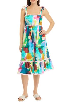 Women's Abstract Garden Print Midi Dress