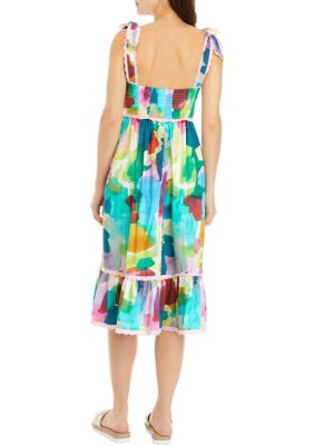 Women's Abstract Garden Print Midi Dress