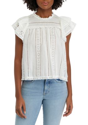 Women's Short Double Flutter Sleeve Top