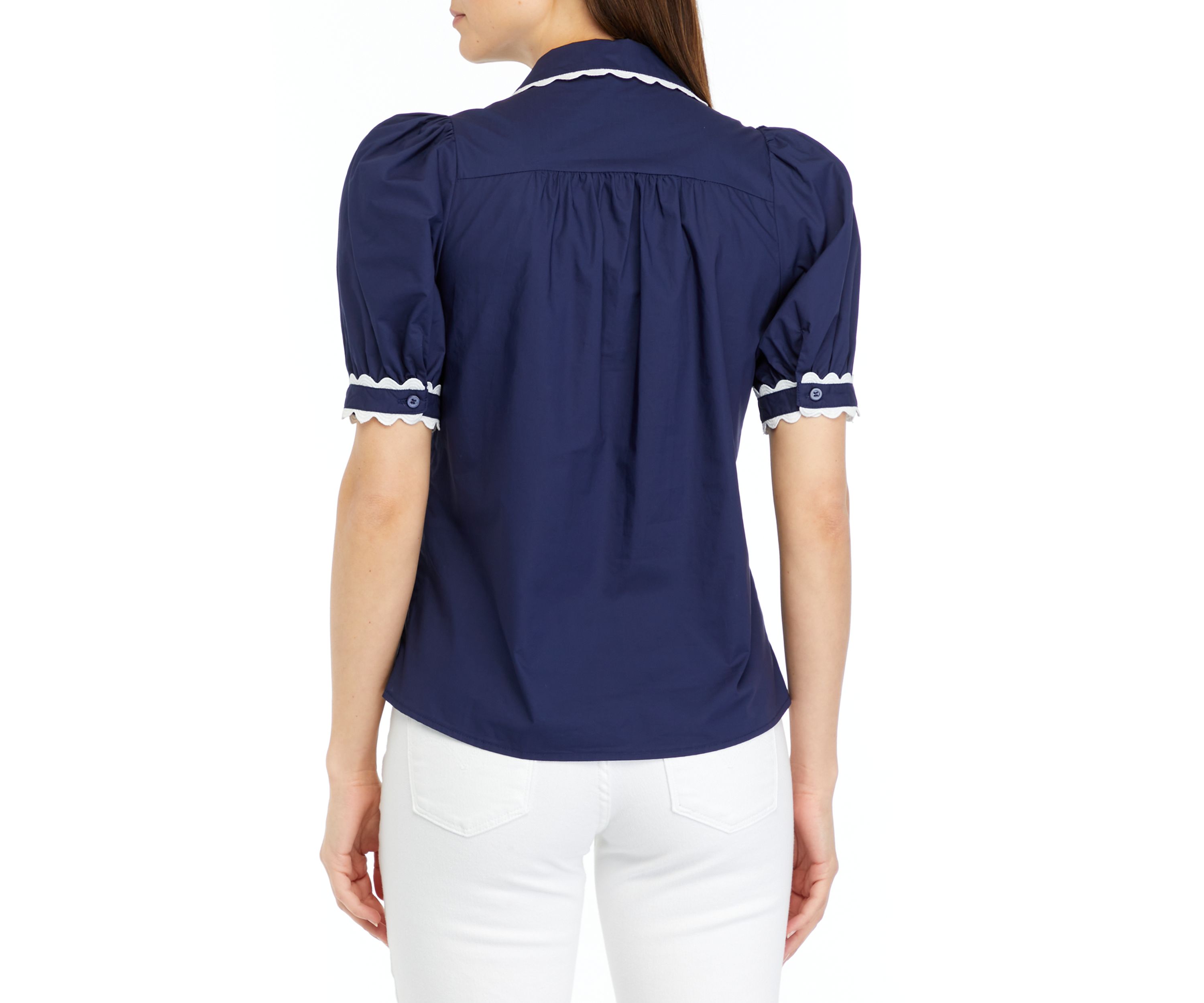 Short Sleeve Ric Rac Button Front Top 
