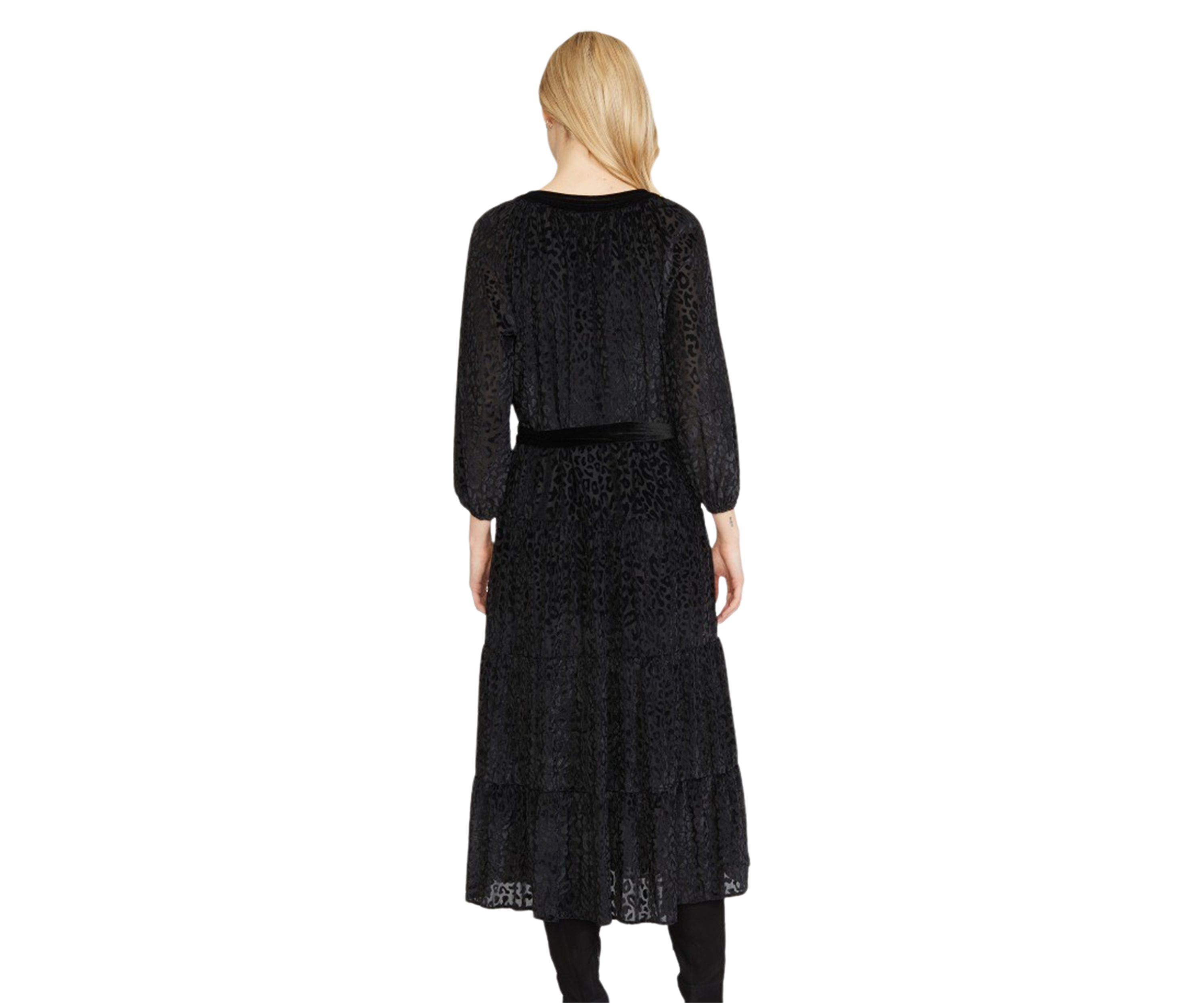 Womens Split Neck Tiered Burnout Midi Dress