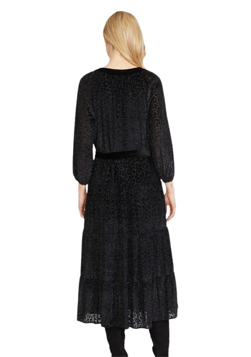 Womens Split Neck Tiered Burnout Midi Dress