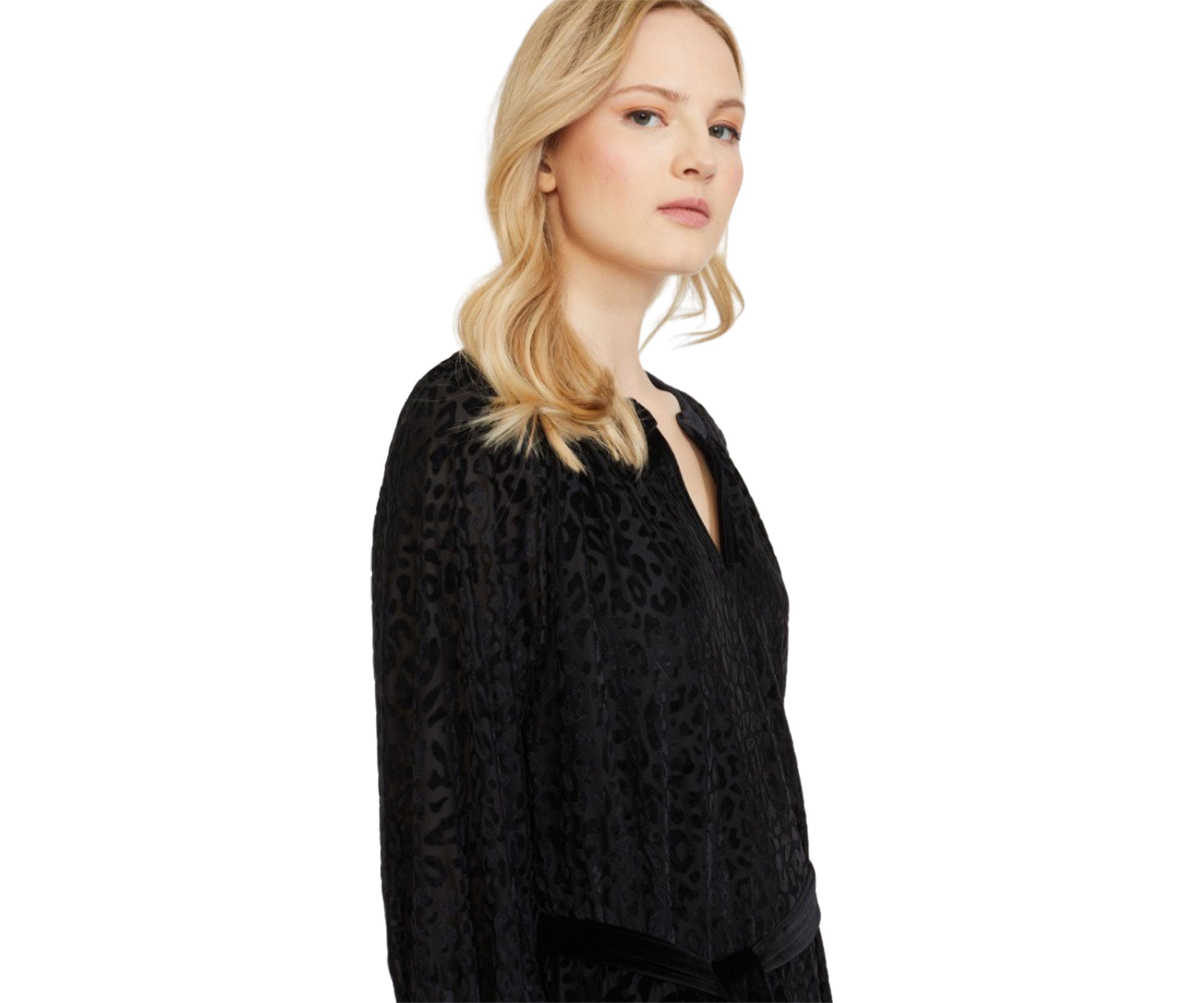 Womens Split Neck Tiered Burnout Midi Dress