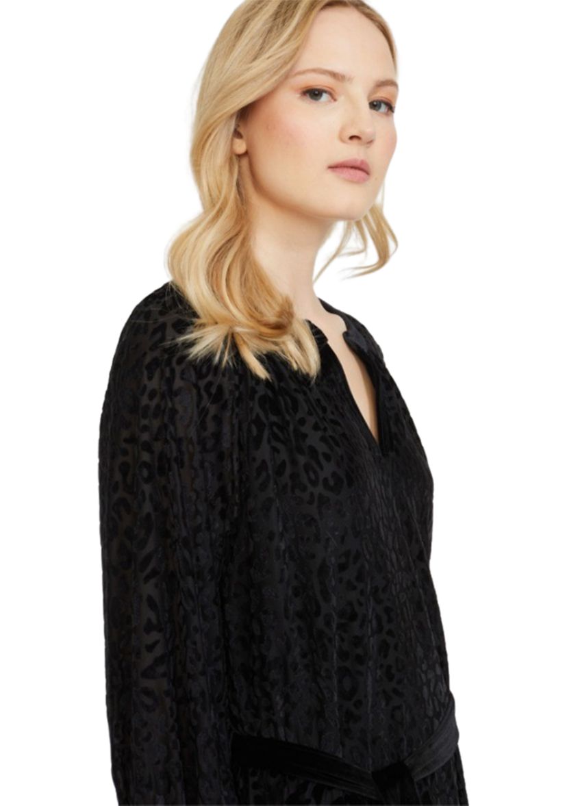 Womens Split Neck Tiered Burnout Midi Dress