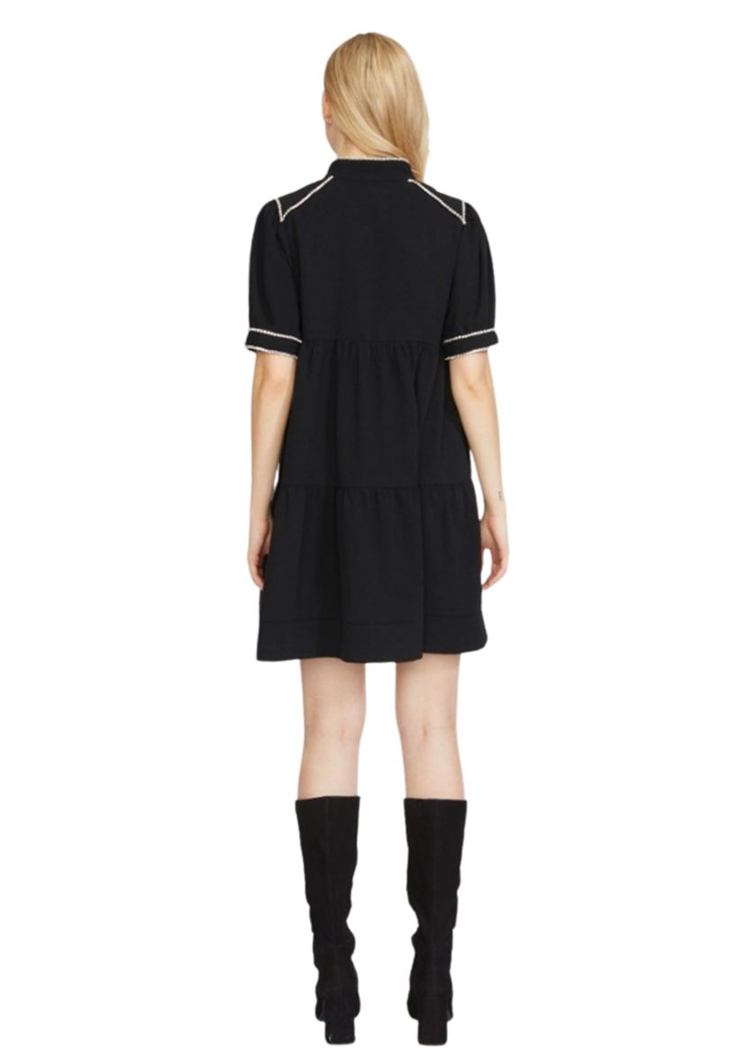 Womens Short Sleeve Tiered Dress with Diamond Trim