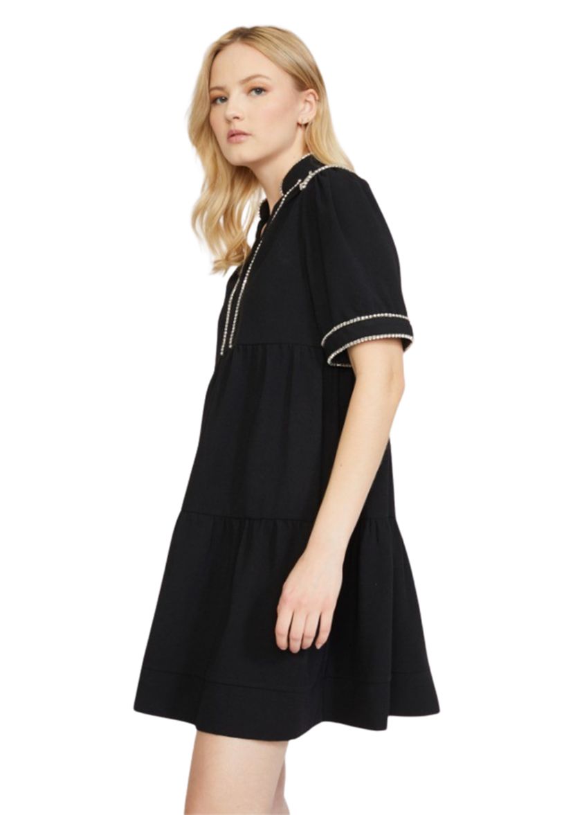 Womens Short Sleeve Tiered Dress with Diamond Trim