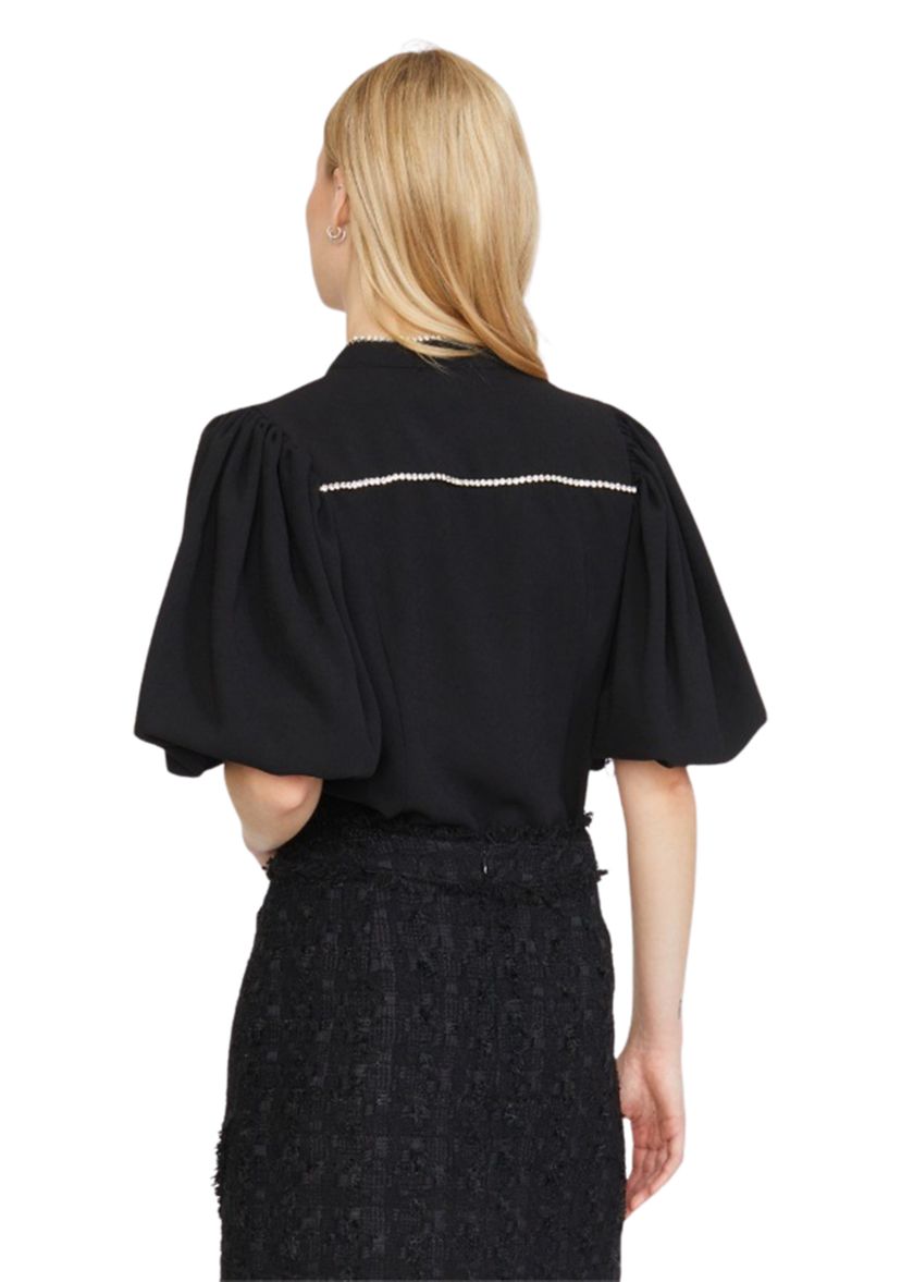 Womens Balloon Sleeve Diamond Trim Blouse