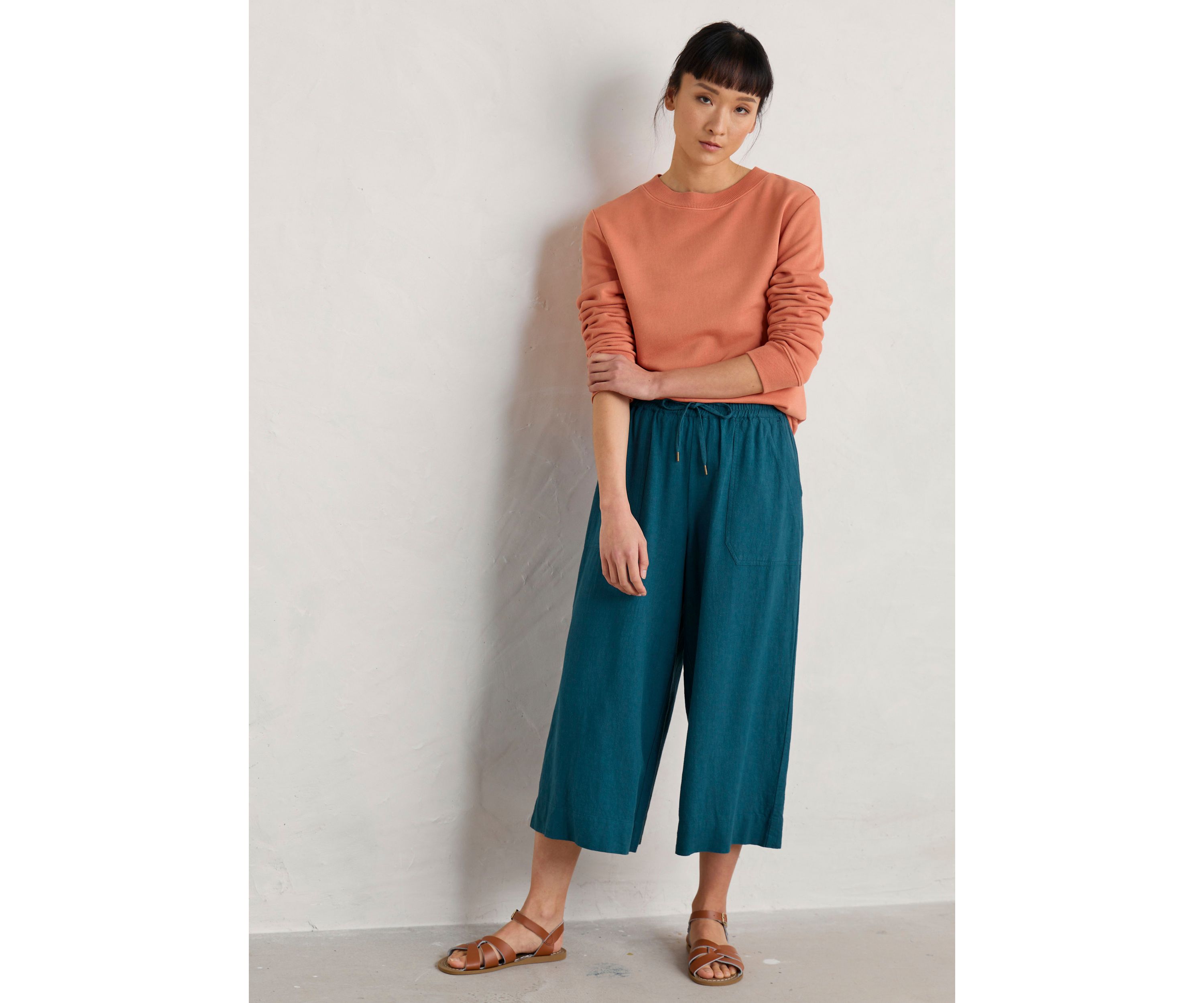 Sea Heart Linen Blend Culotte Pants