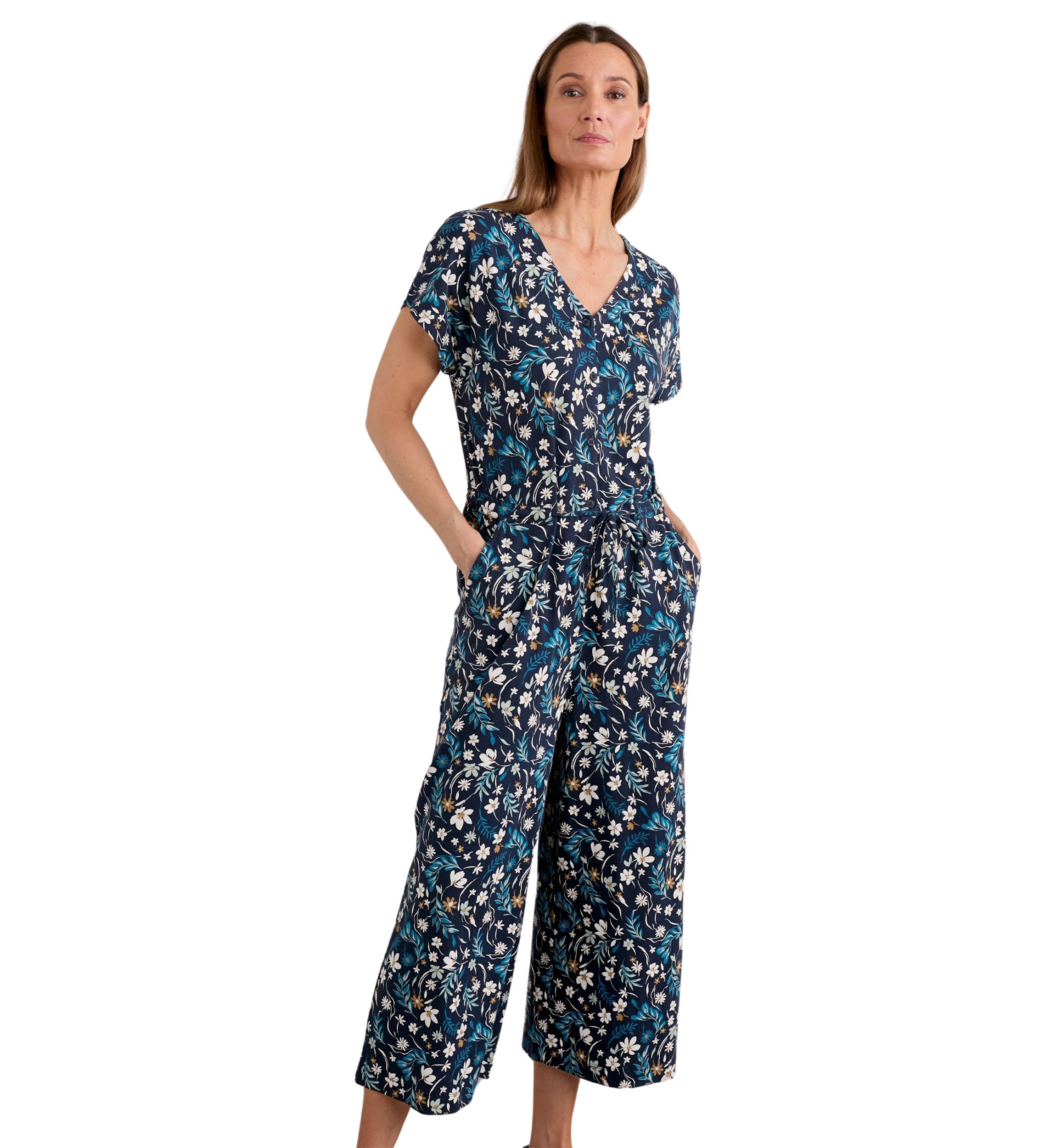 Womens Rose Trellis Wide Leg Jumpsuit