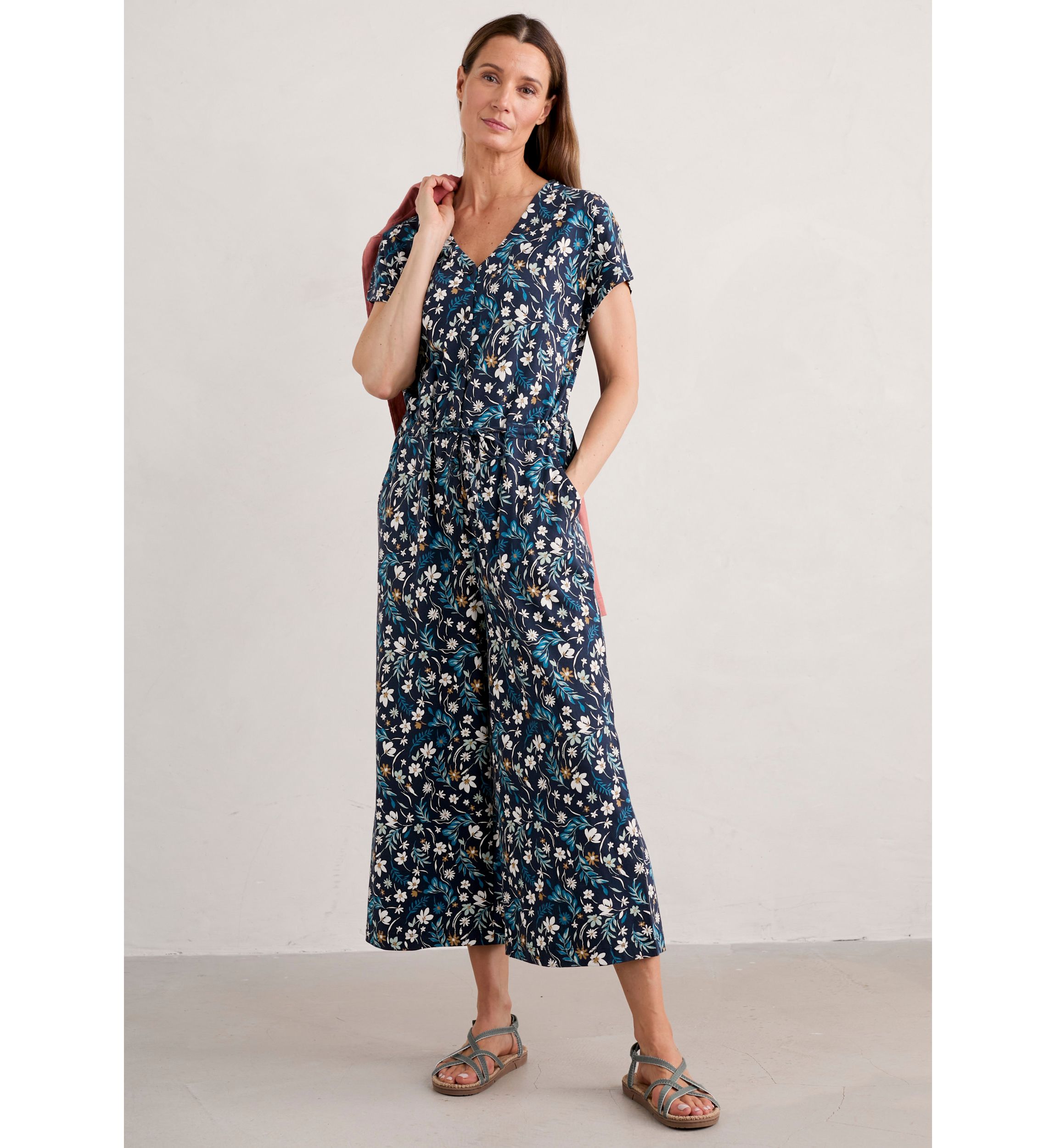 Womens Rose Trellis Wide Leg Jumpsuit