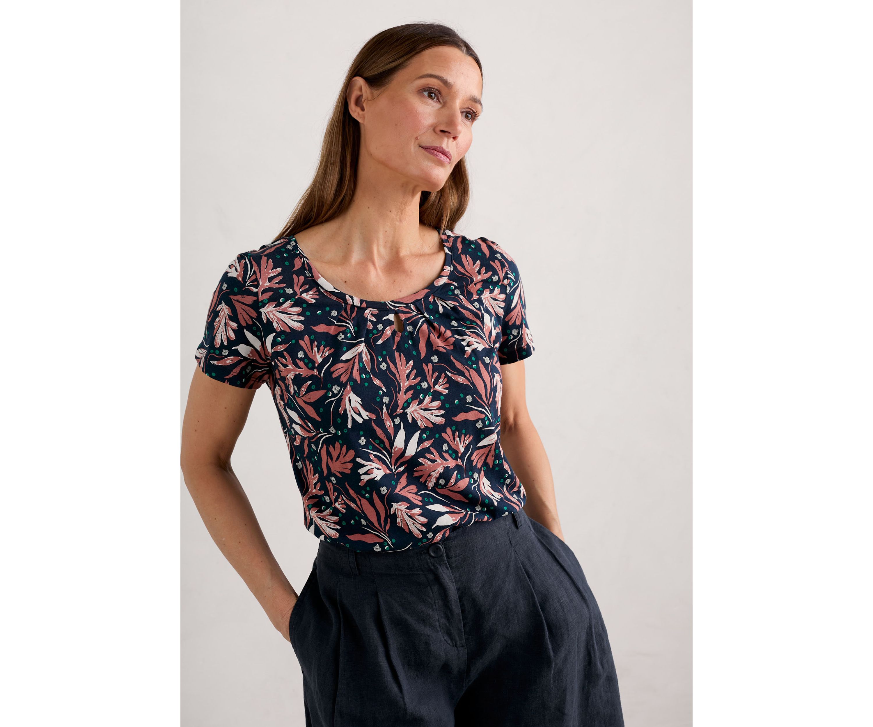 Womens Appletree Printed Keyhole Detail T-Shirt