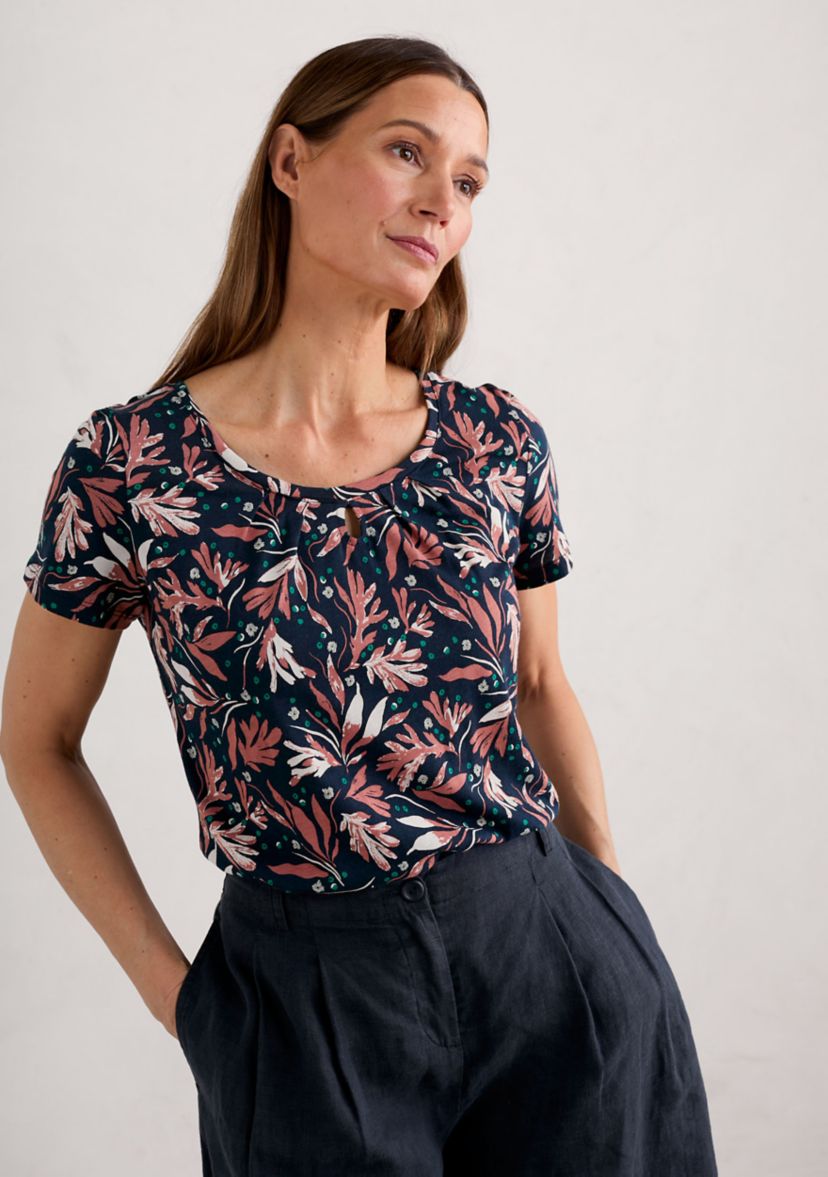 Womens Appletree Printed Keyhole Detail T-Shirt