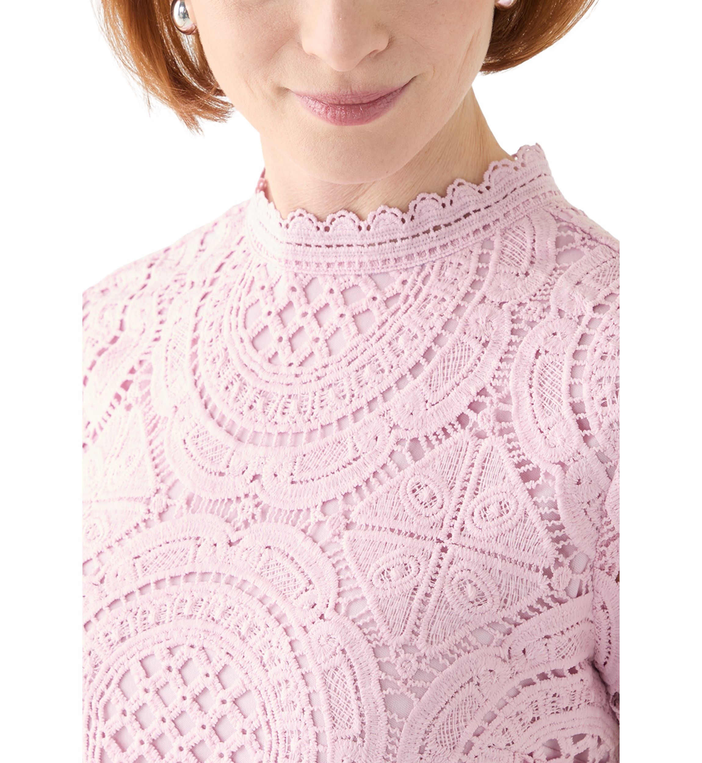 Womens Short Sleeve Mock Neck Crochet Top 