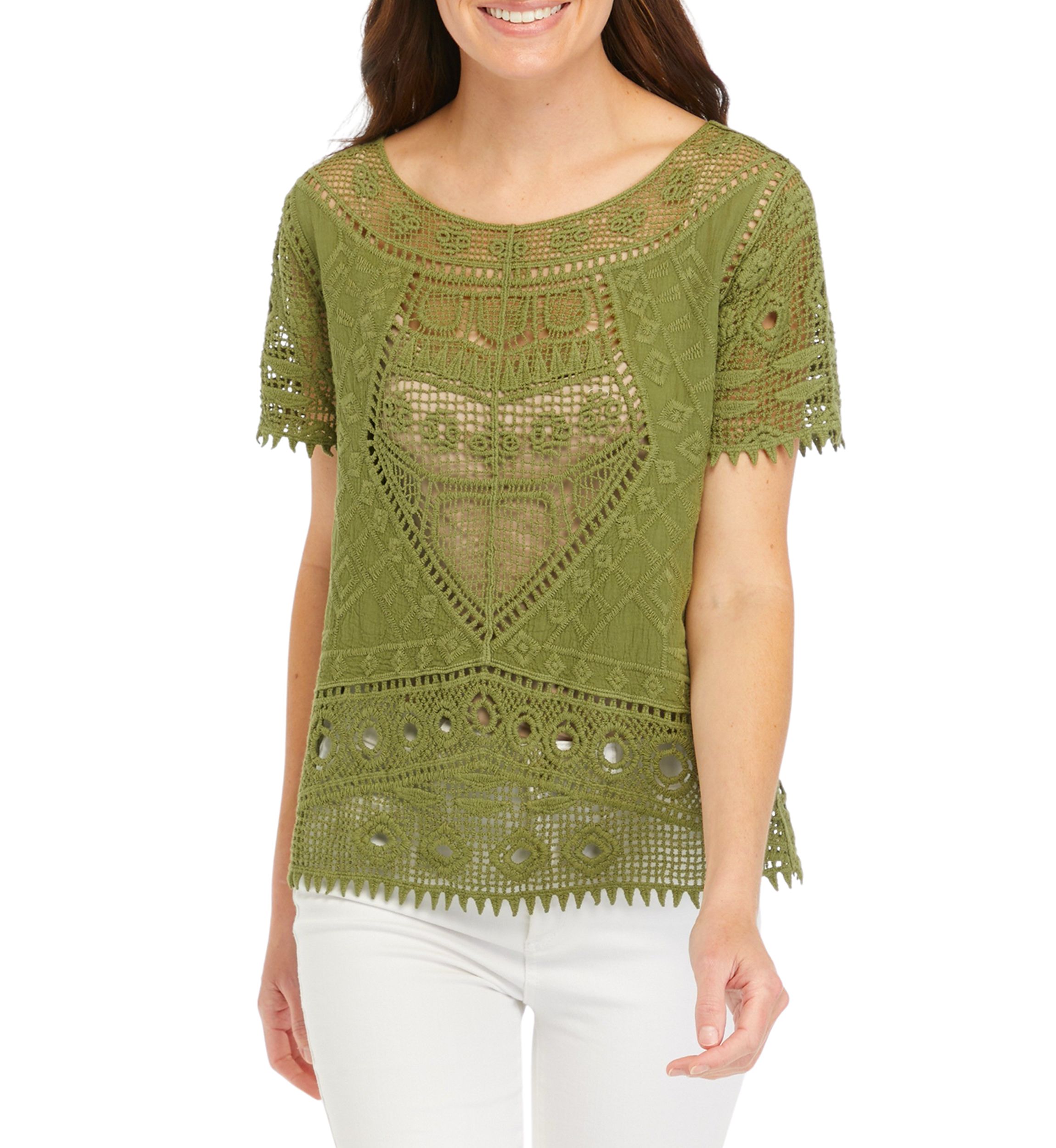 Womens Short Sleeve Crocheted Top 