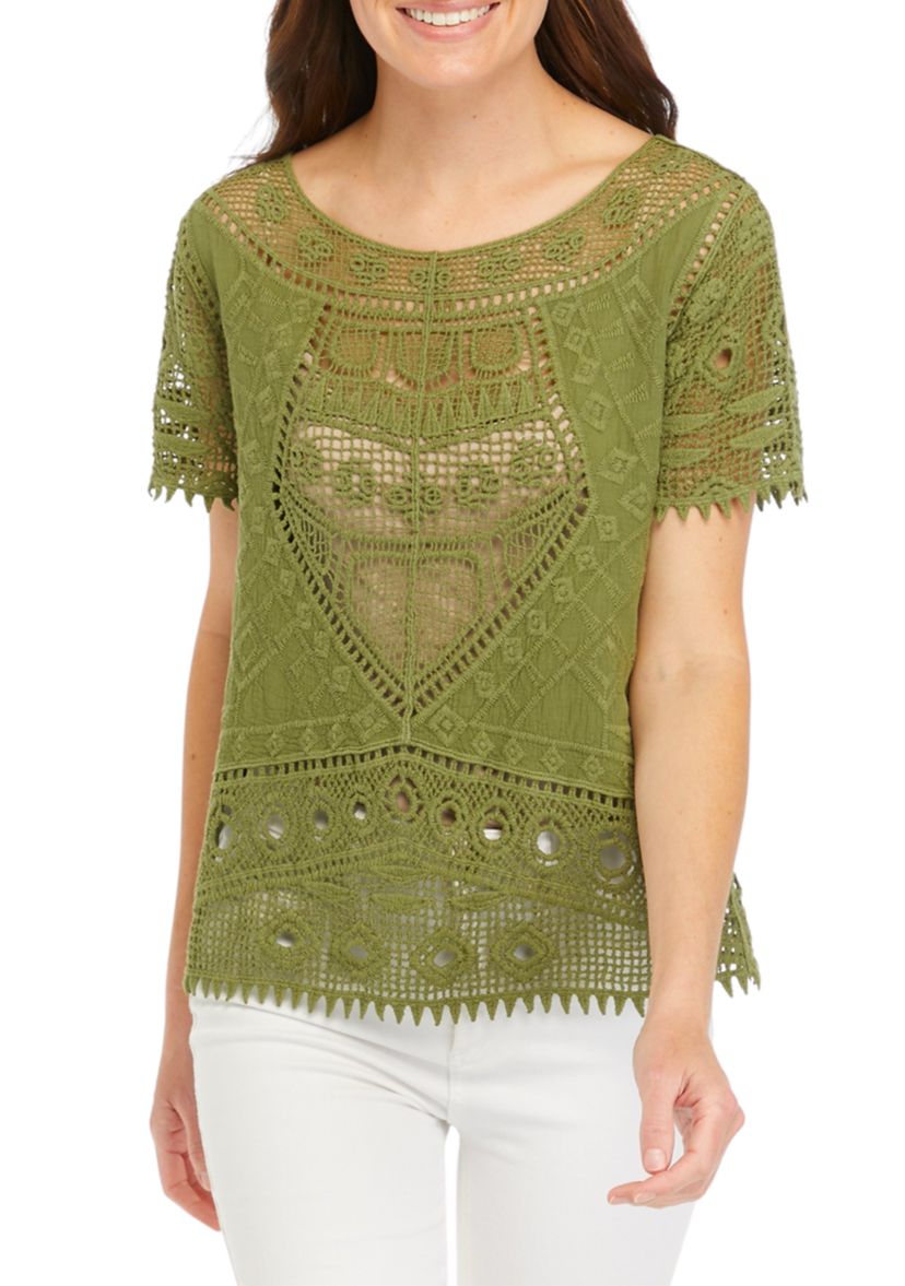Womens Short Sleeve Crocheted Top 