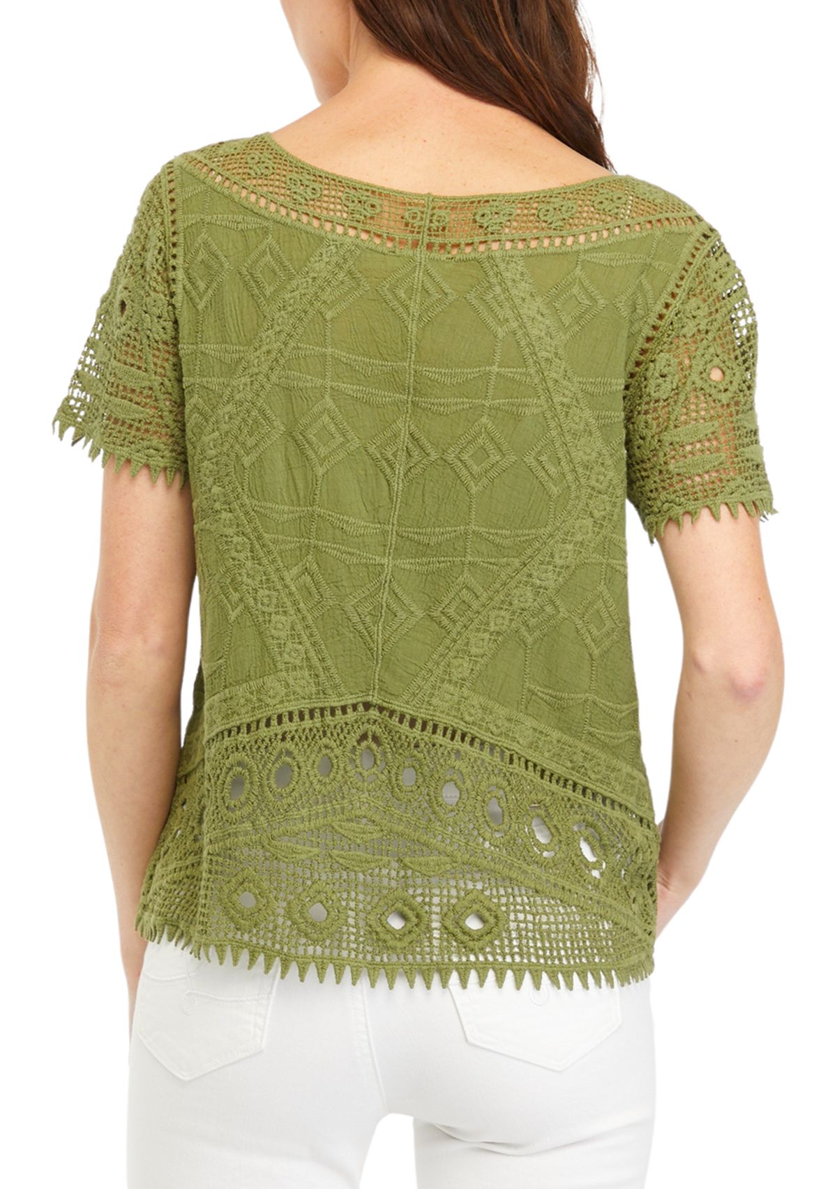 Womens Short Sleeve Crocheted Top 