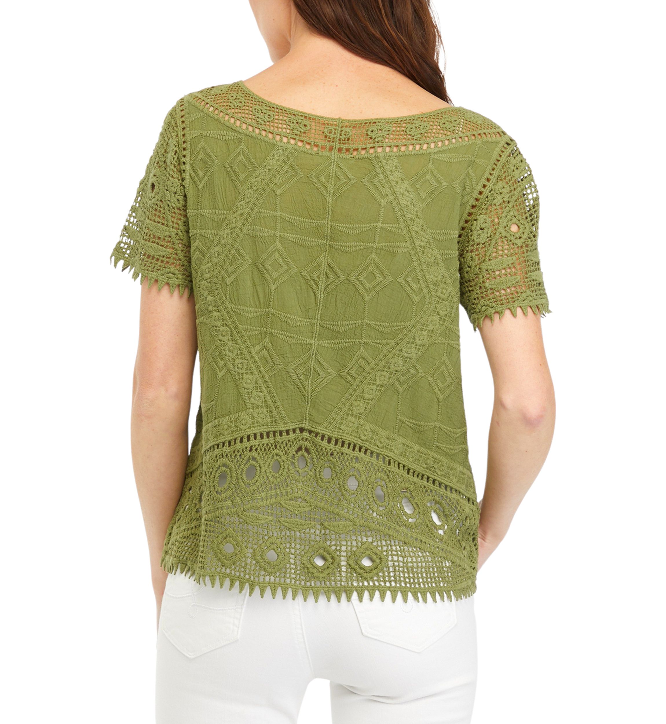 Womens Short Sleeve Crocheted Top 
