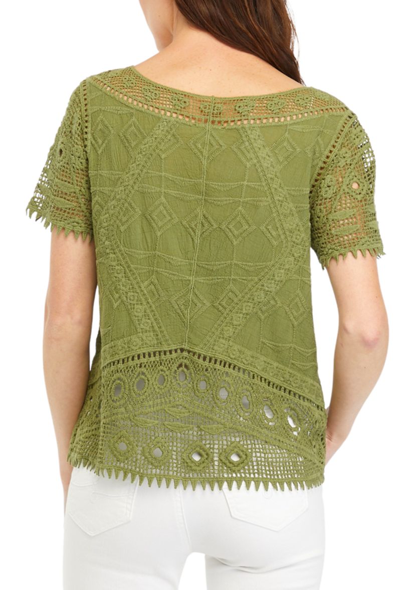 Womens Short Sleeve Crocheted Top 