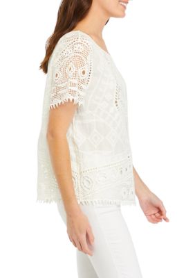 Women's Short Sleeve Crocheted Top