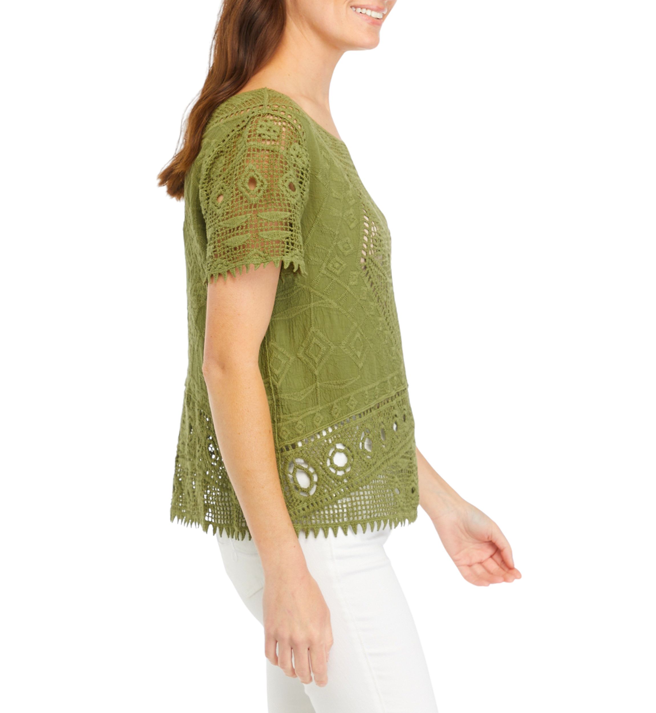 Womens Short Sleeve Crocheted Top 