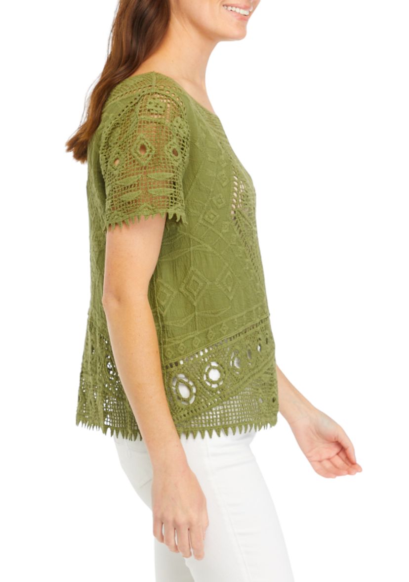 Womens Short Sleeve Crocheted Top 