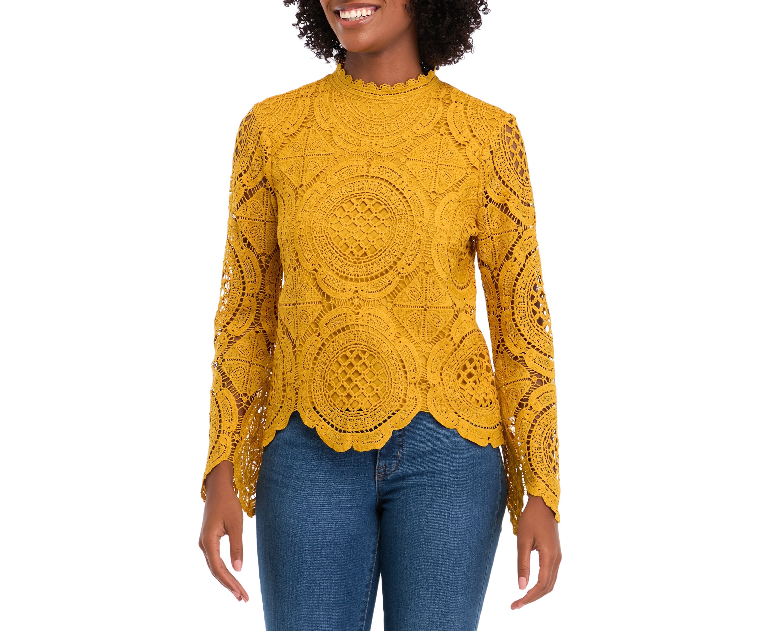 Womens Long Sleeve Eyelet Top