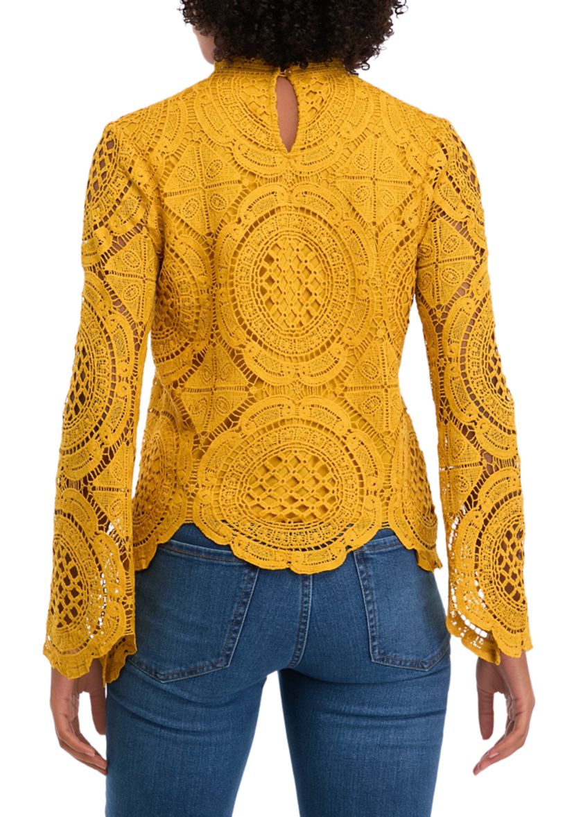 Womens Long Sleeve Eyelet Top