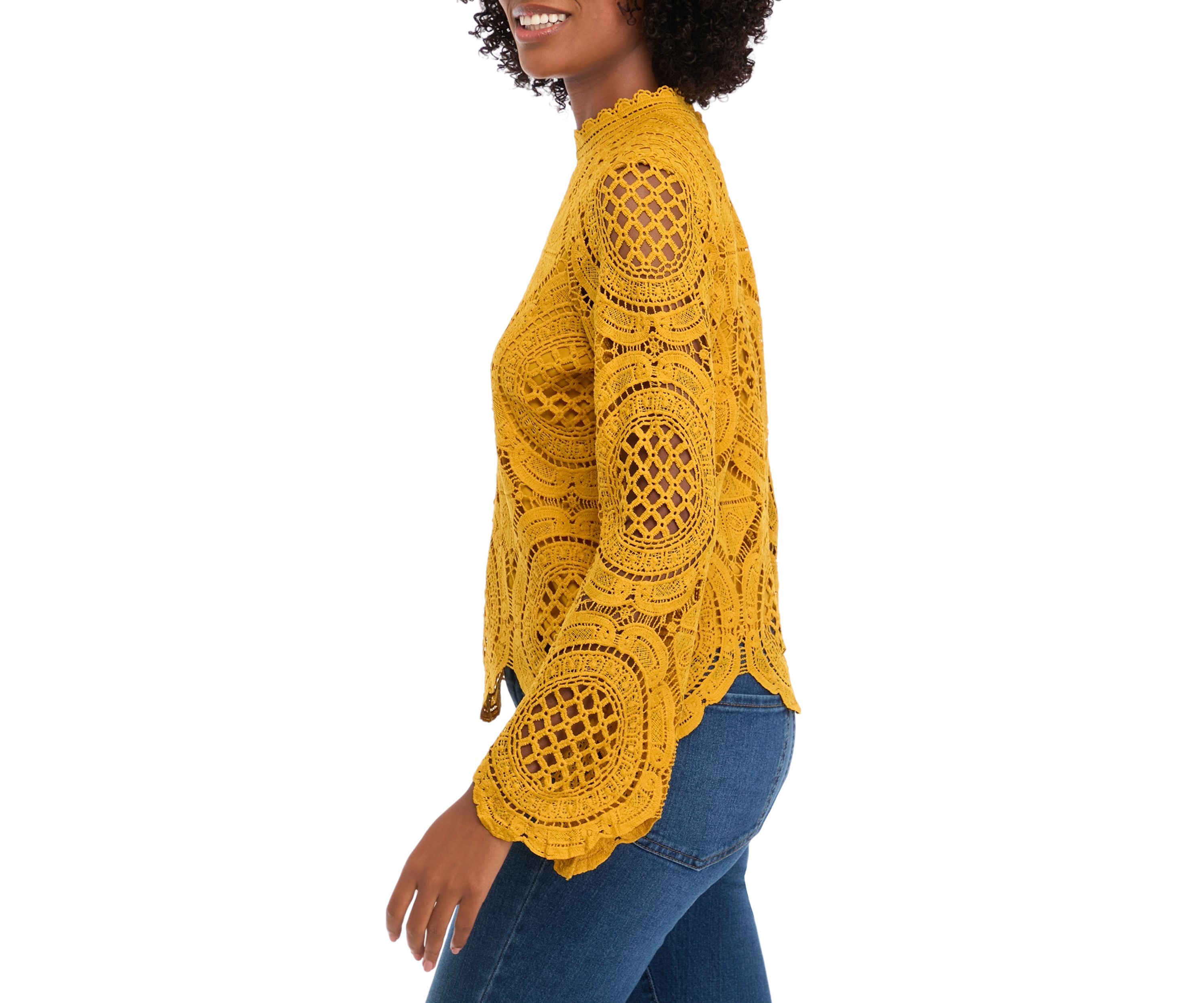 Womens Long Sleeve Eyelet Top