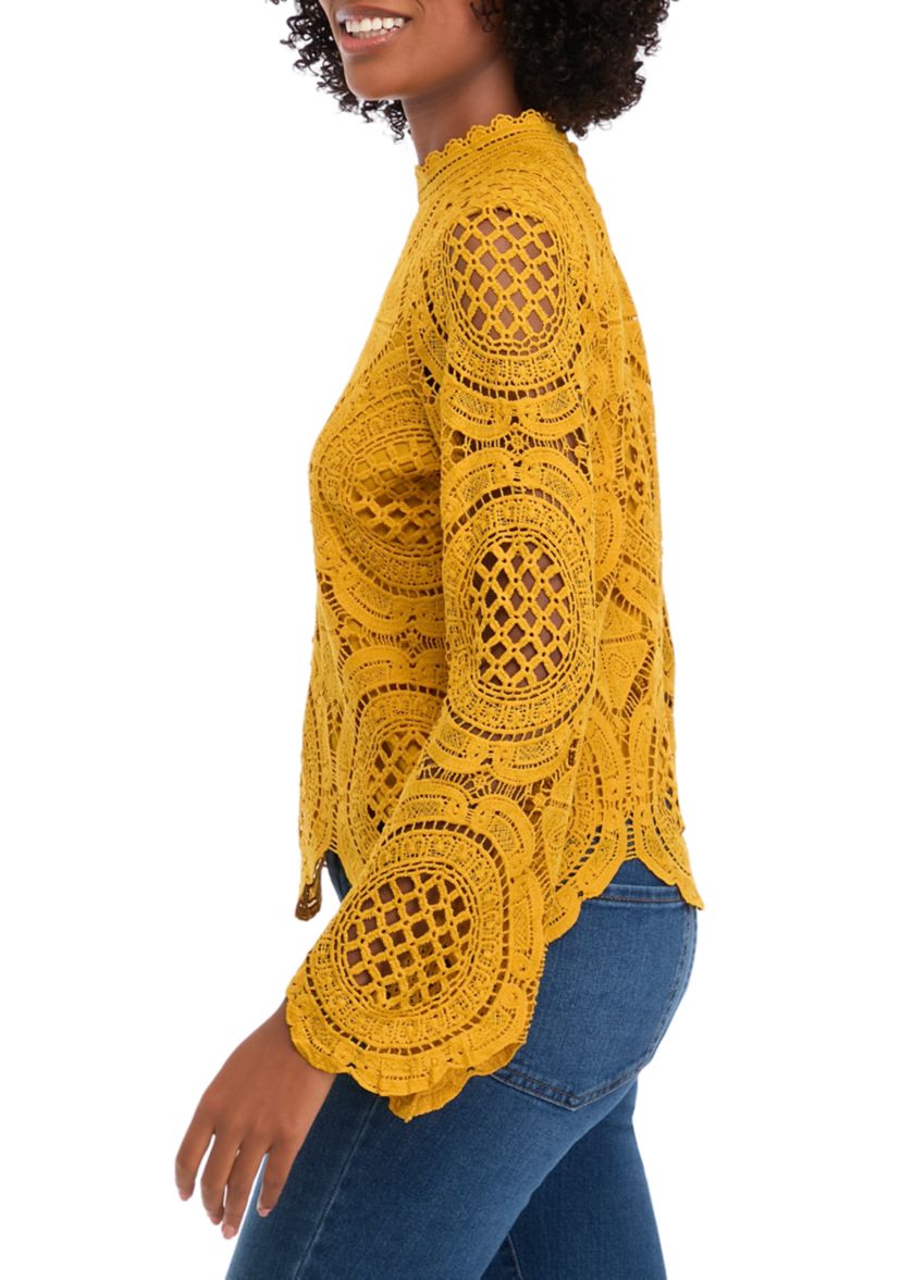 Womens Long Sleeve Eyelet Top