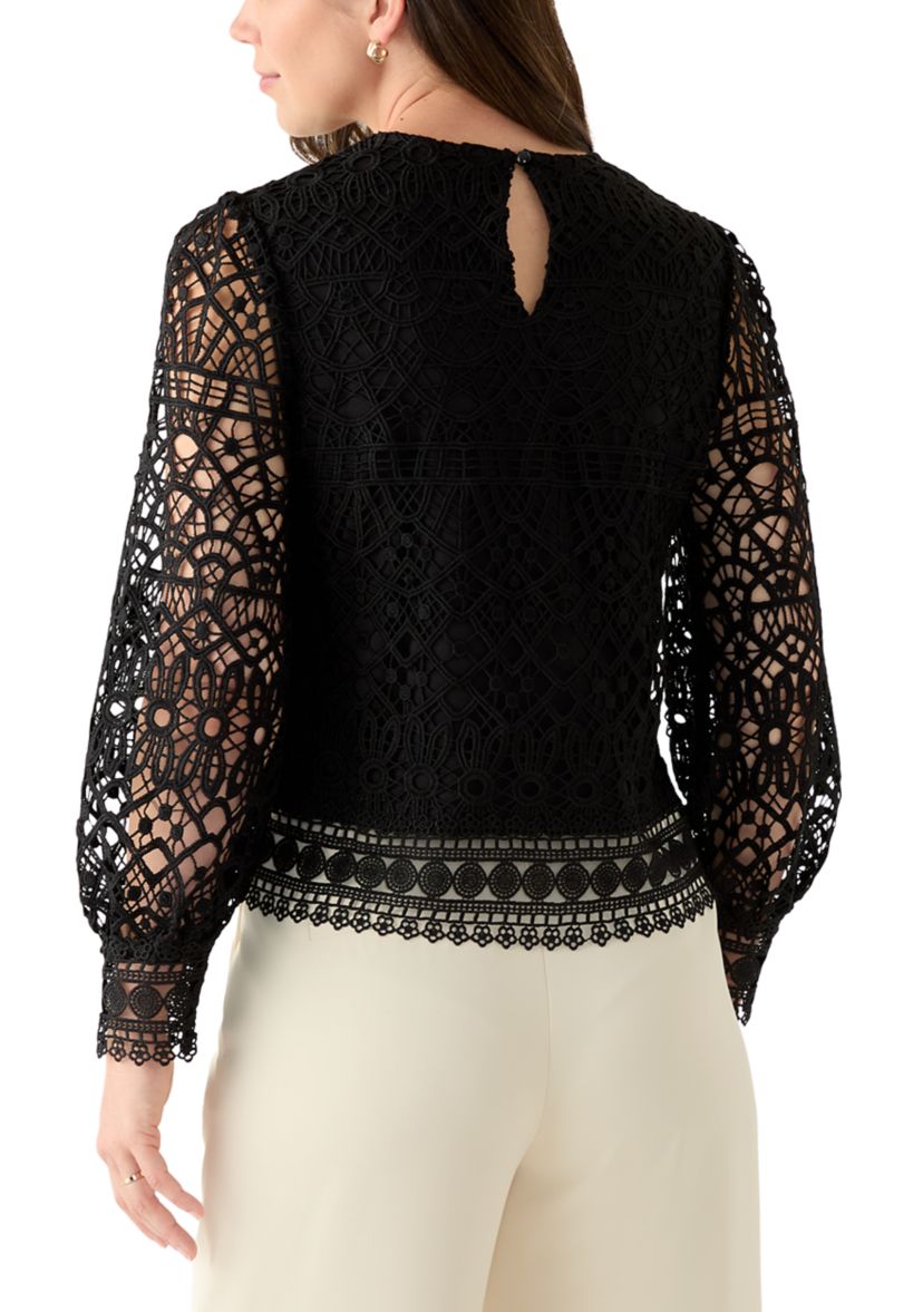 Womens Long Sleeve Crew Neck Lace Blouse