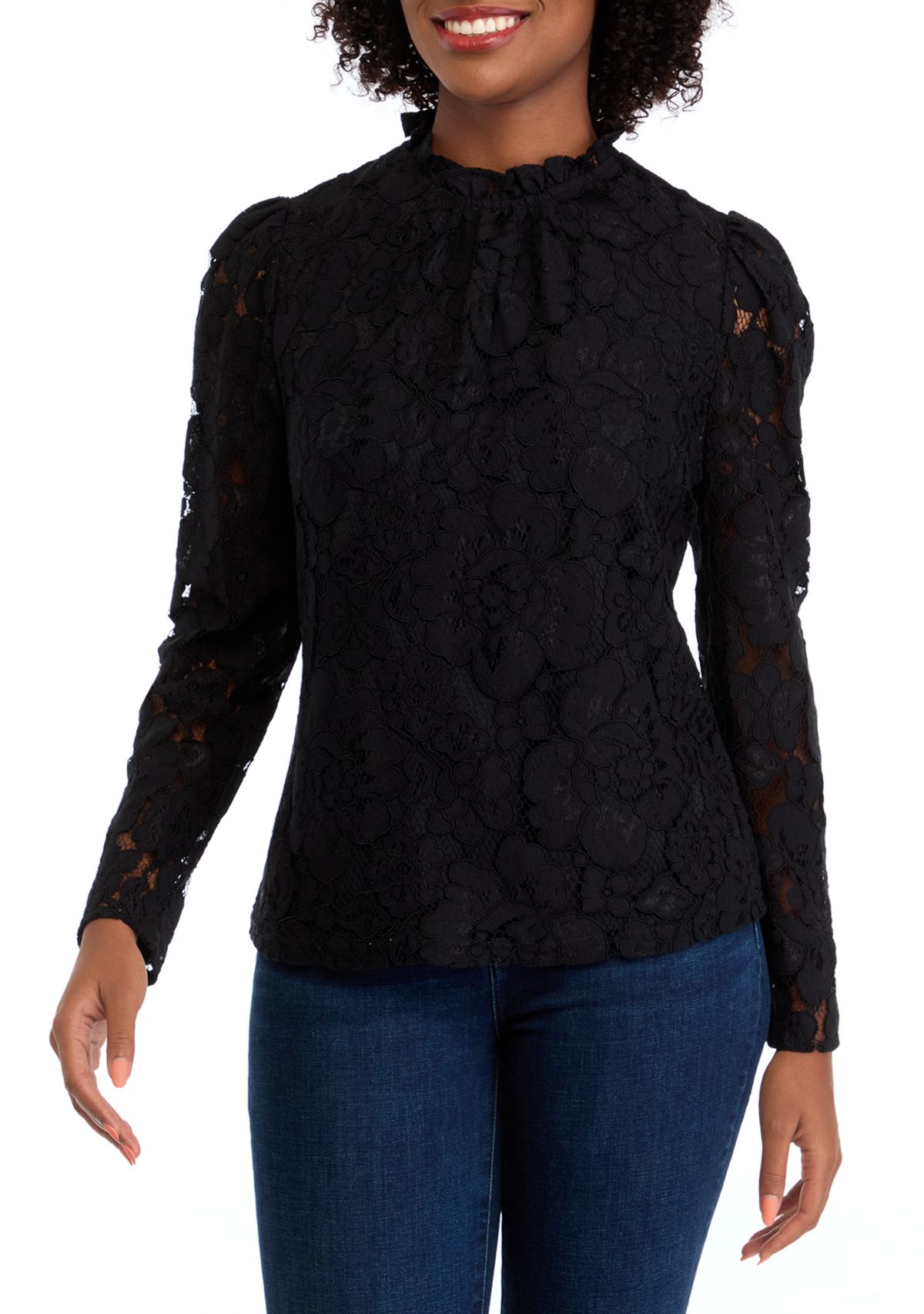 Womens Long Sleeve Mock Neck Lace Blouse