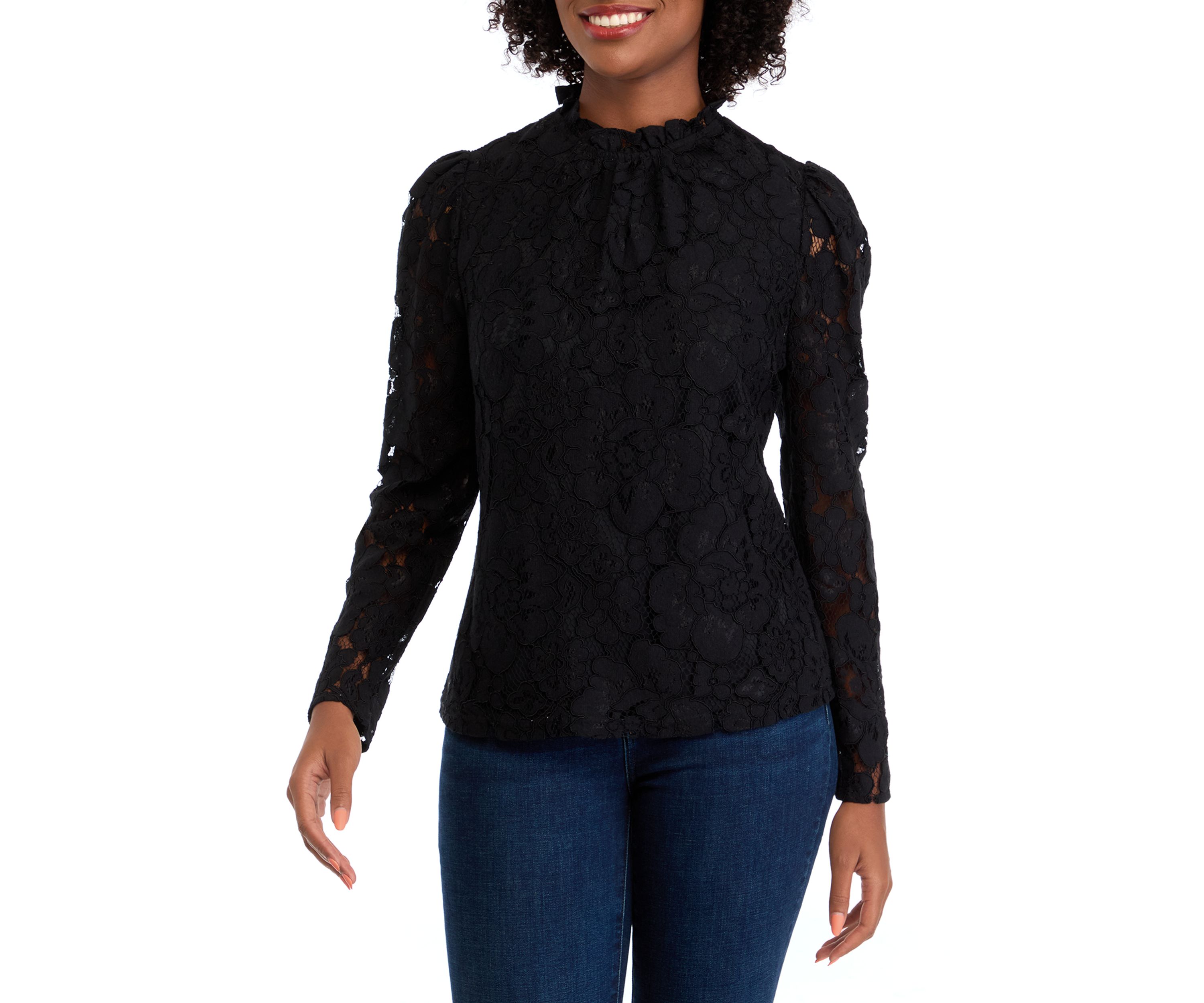 Womens Long Sleeve Mock Neck Lace Blouse
