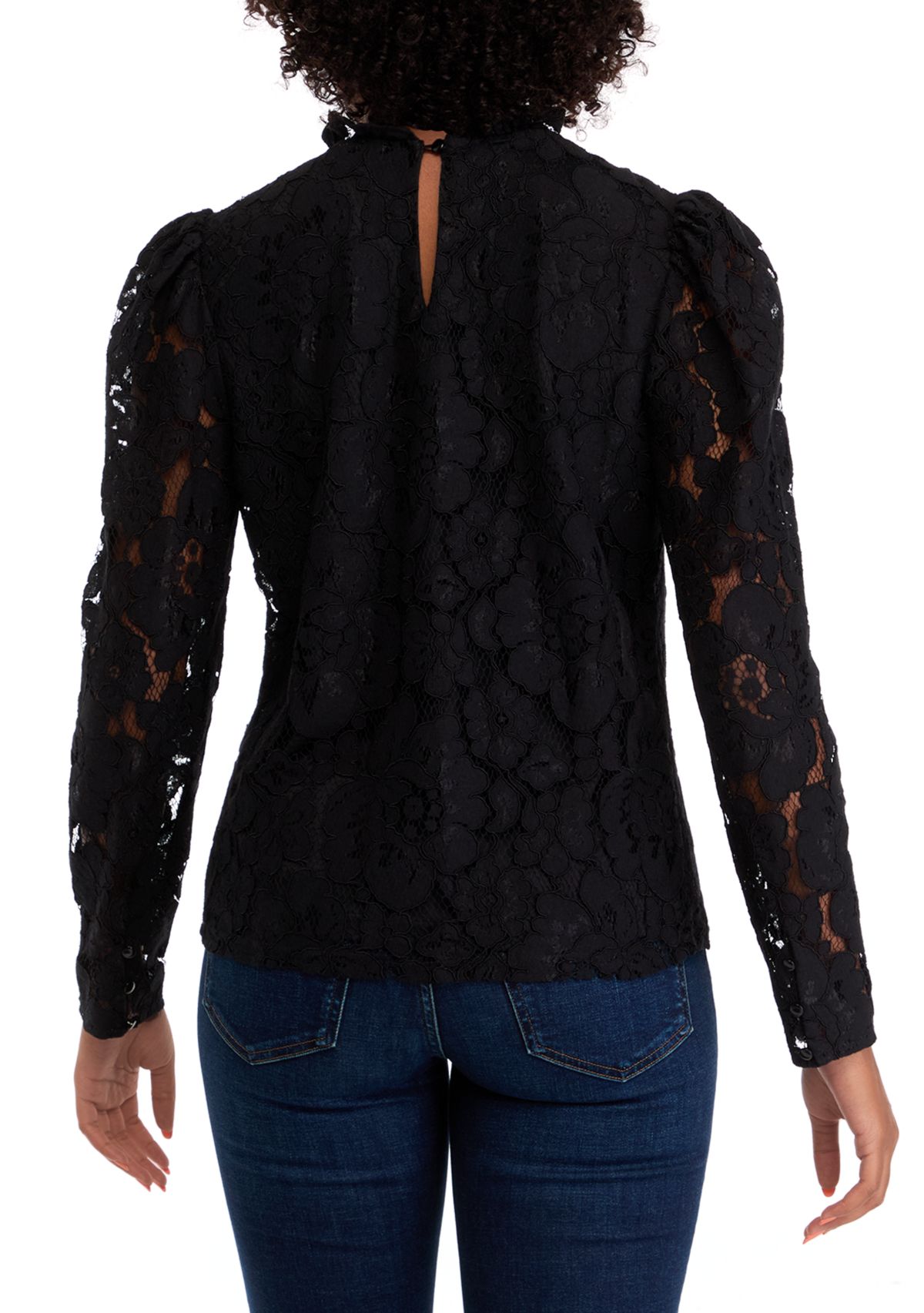 Womens Long Sleeve Mock Neck Lace Blouse