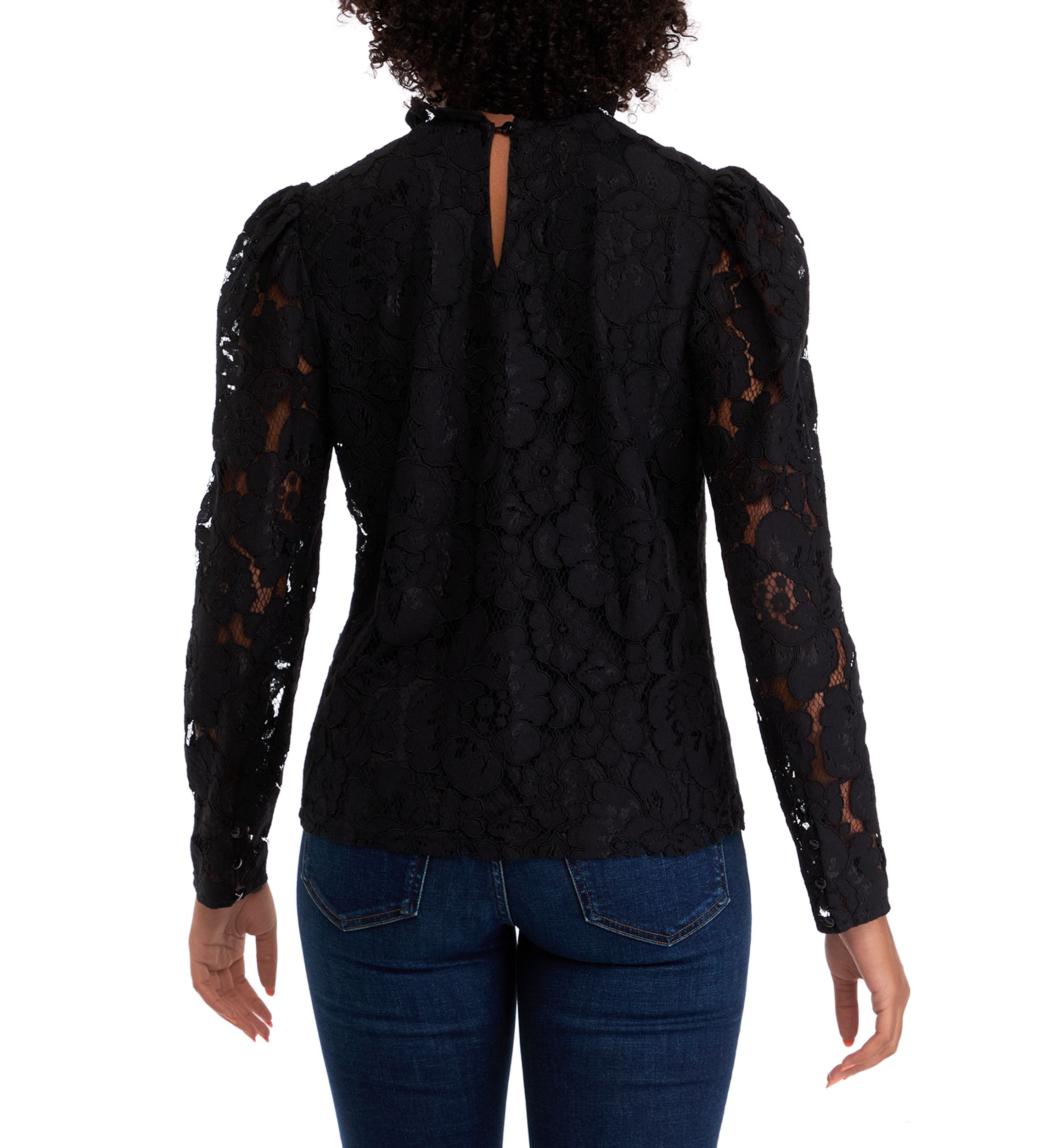Womens Long Sleeve Mock Neck Lace Blouse