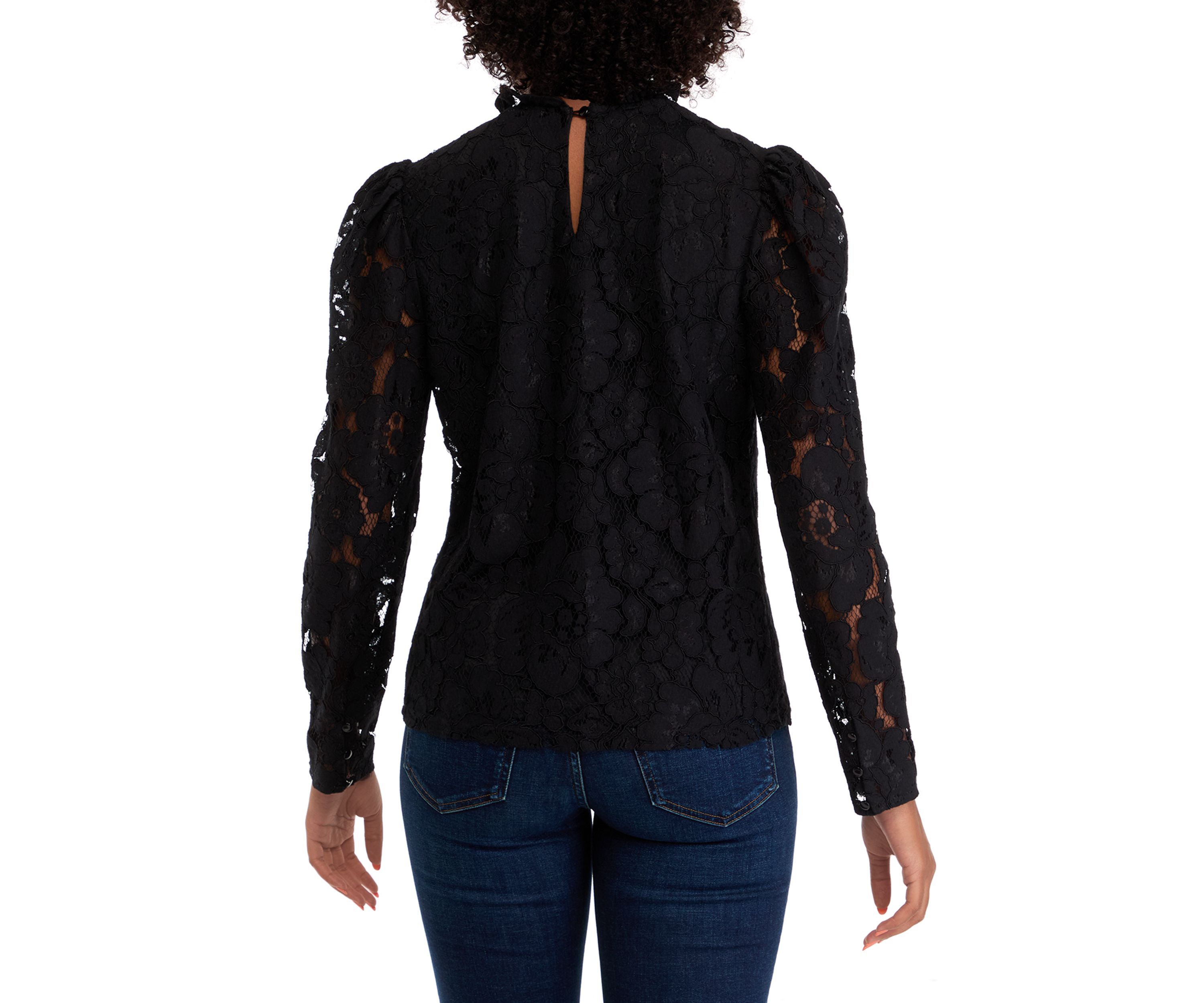 Womens Long Sleeve Mock Neck Lace Blouse