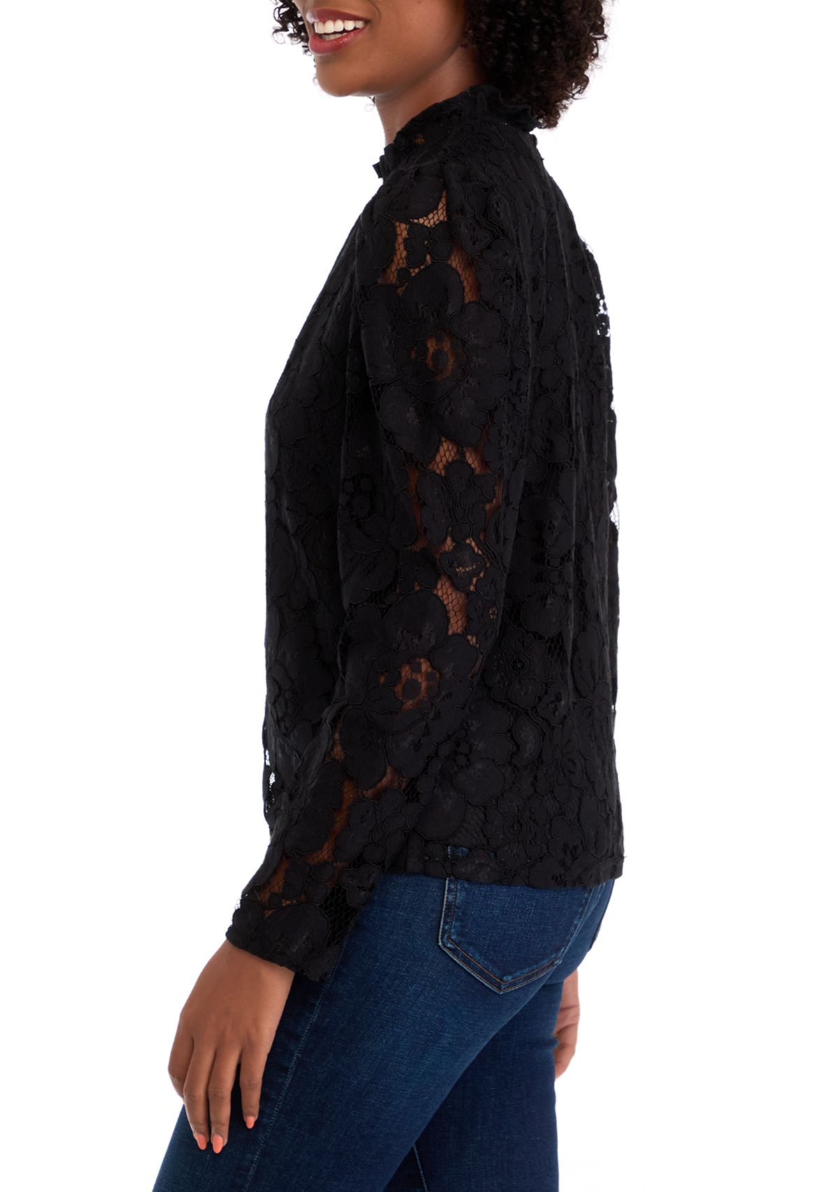 Womens Long Sleeve Mock Neck Lace Blouse