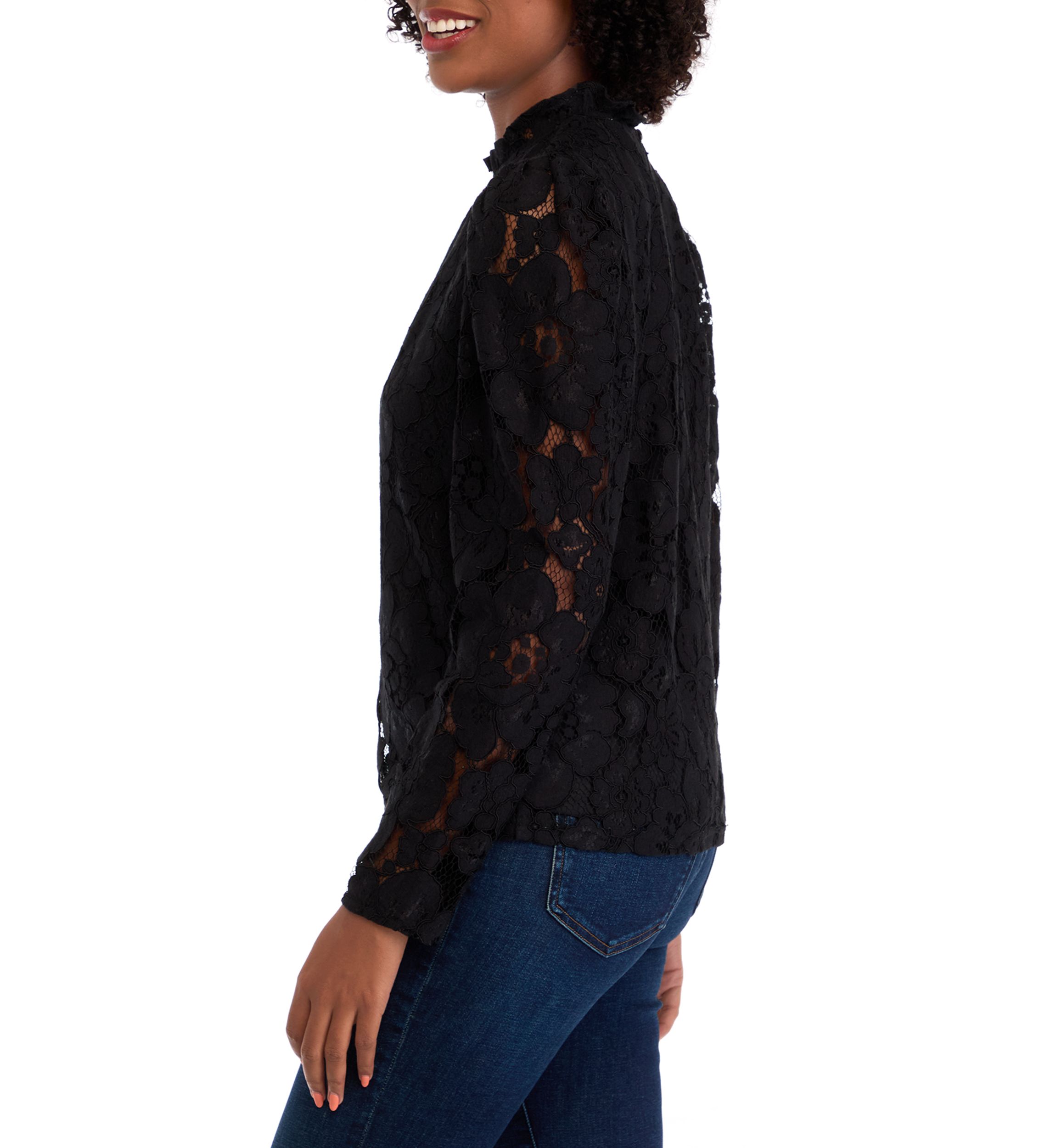 Womens Long Sleeve Mock Neck Lace Blouse