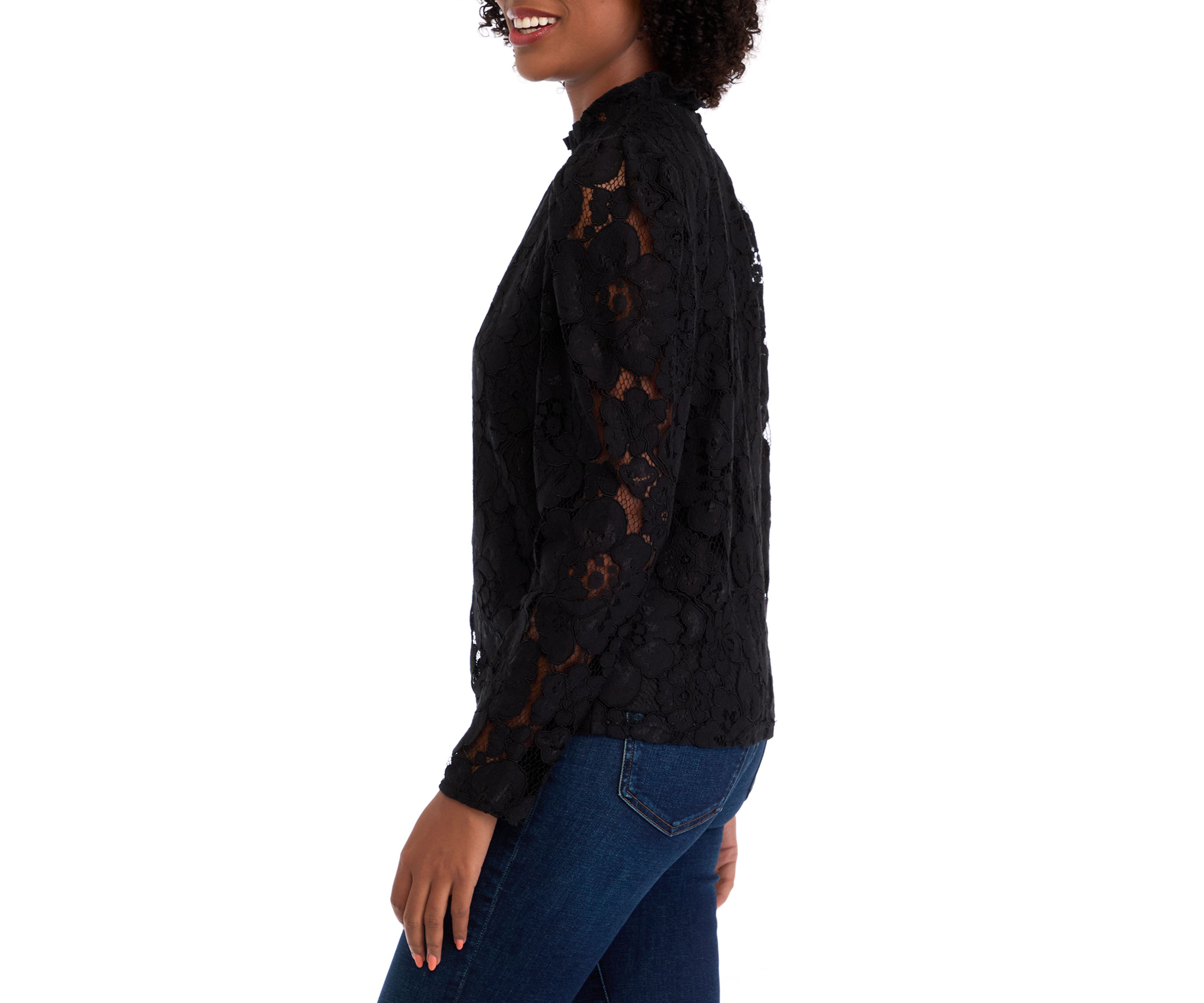 Womens Long Sleeve Mock Neck Lace Blouse