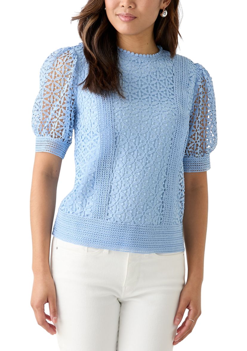 Womens Puff Sleeve Crocheted Top