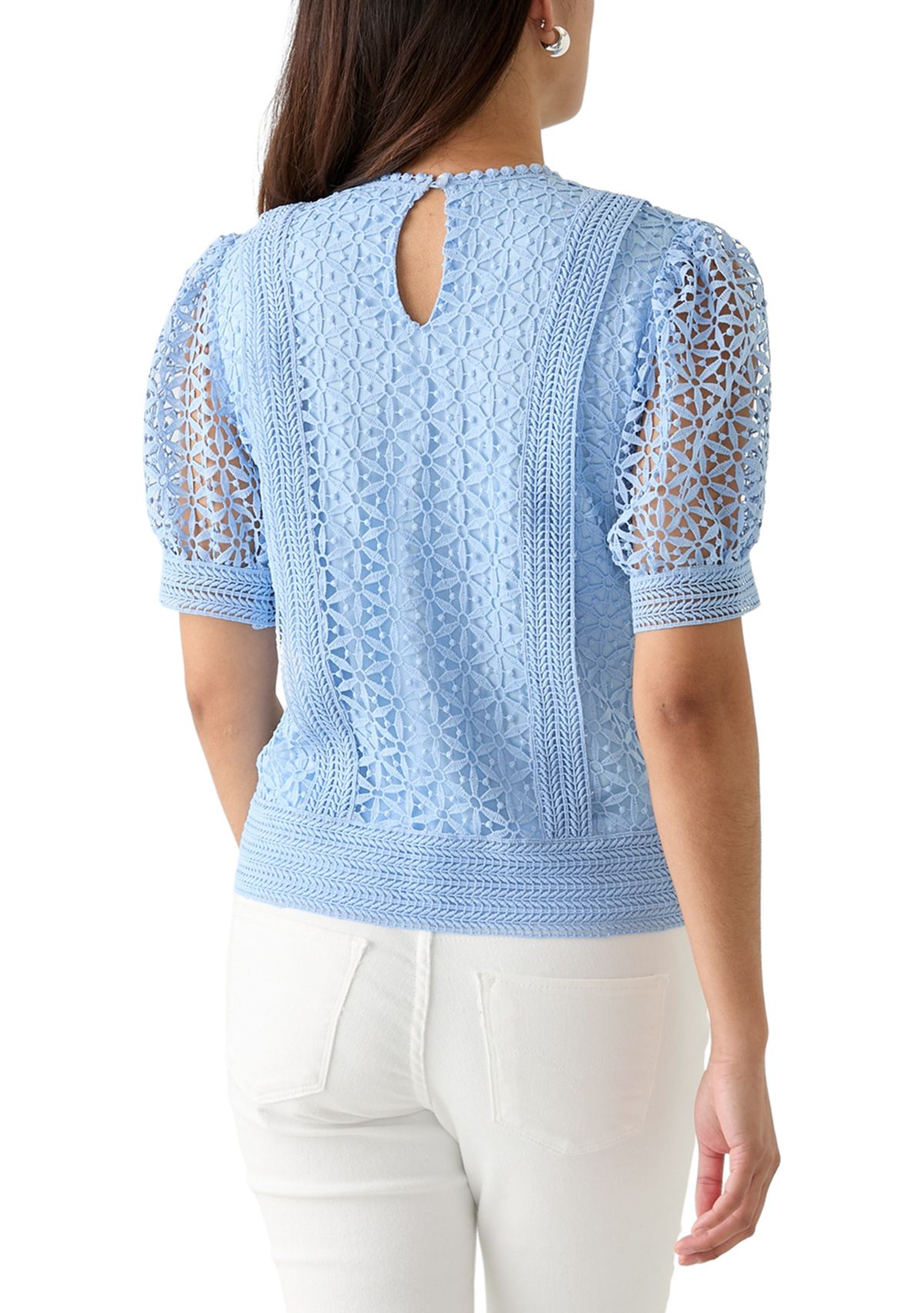 Womens Puff Sleeve Crocheted Top