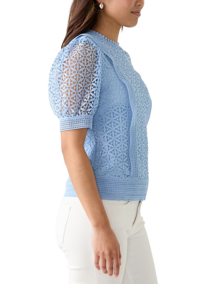 Womens Puff Sleeve Crocheted Top