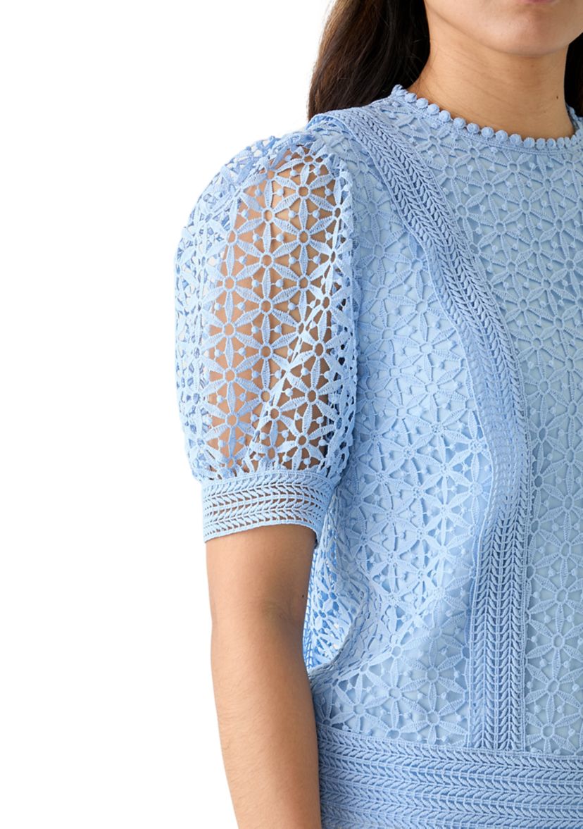 Womens Puff Sleeve Crocheted Top