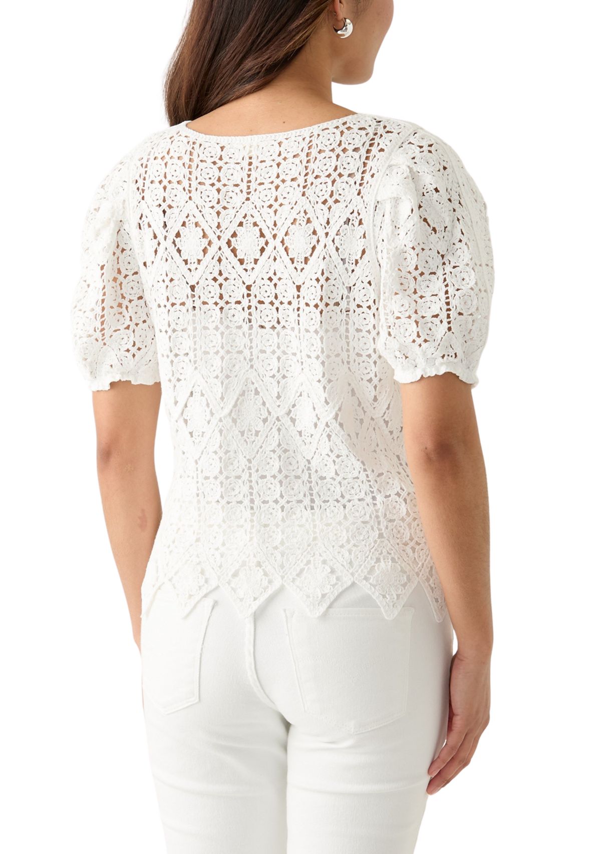 Womens Puff Sleeve Crocheted Top