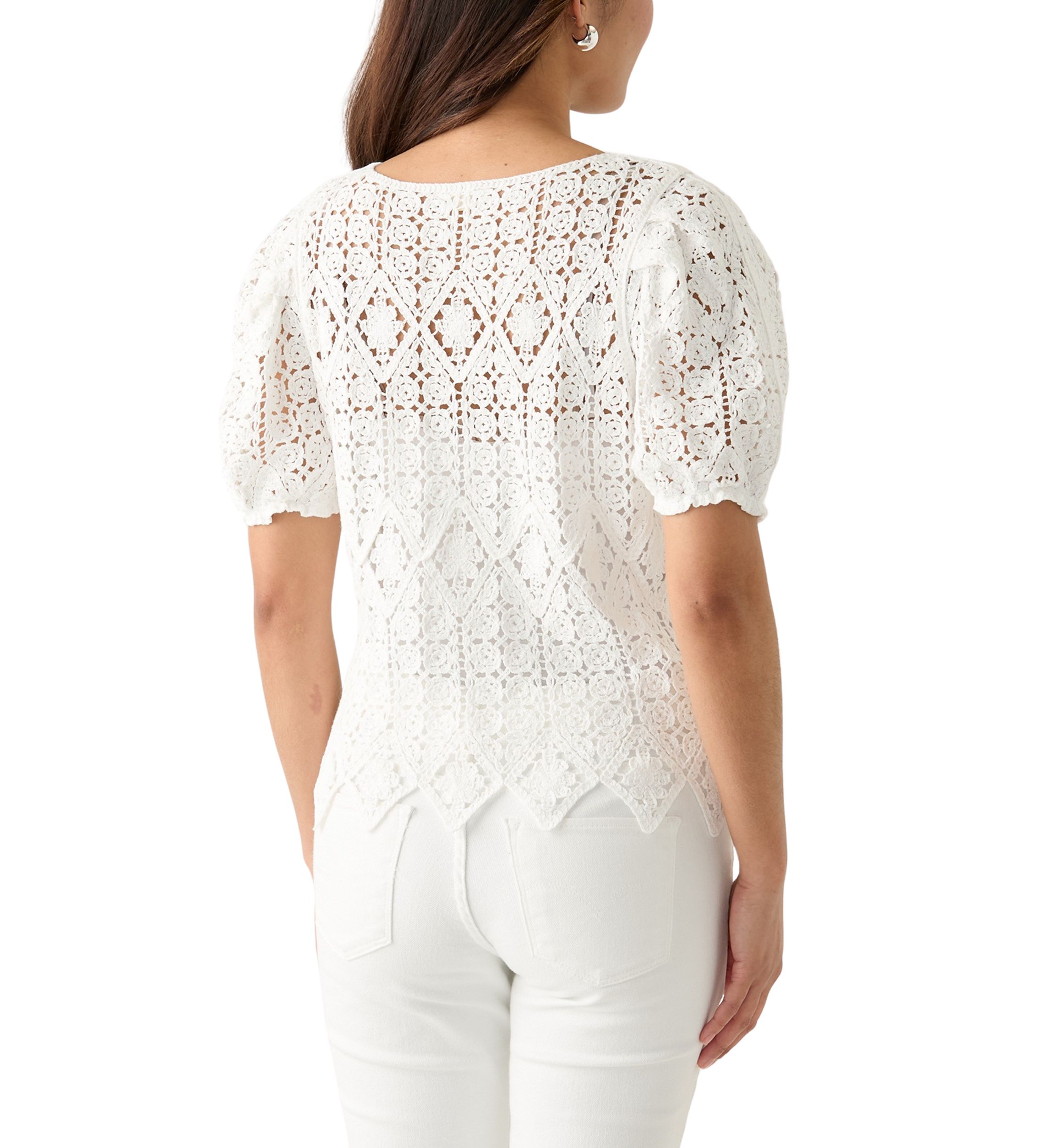 Womens Puff Sleeve Crocheted Top