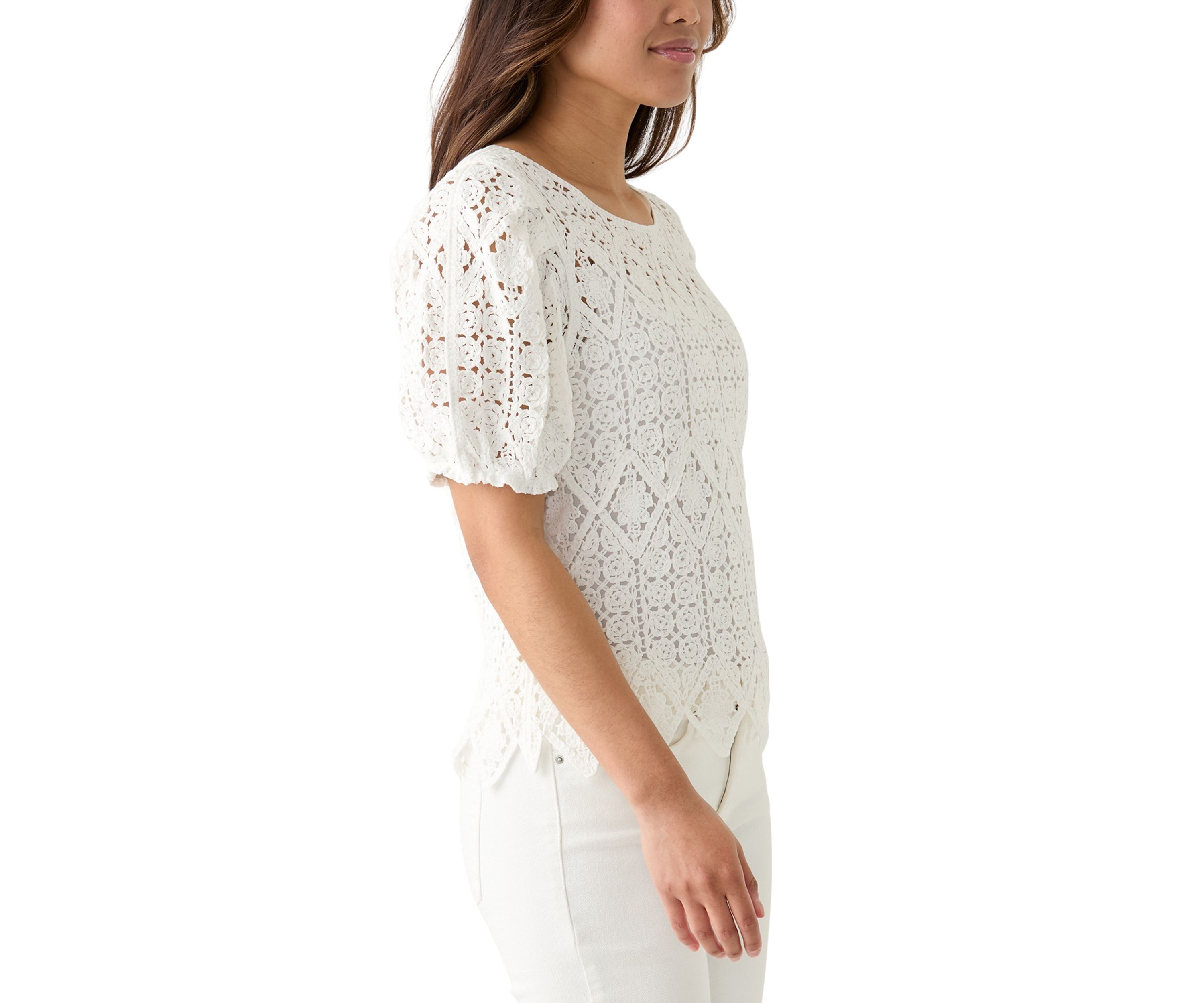 Womens Puff Sleeve Crocheted Top