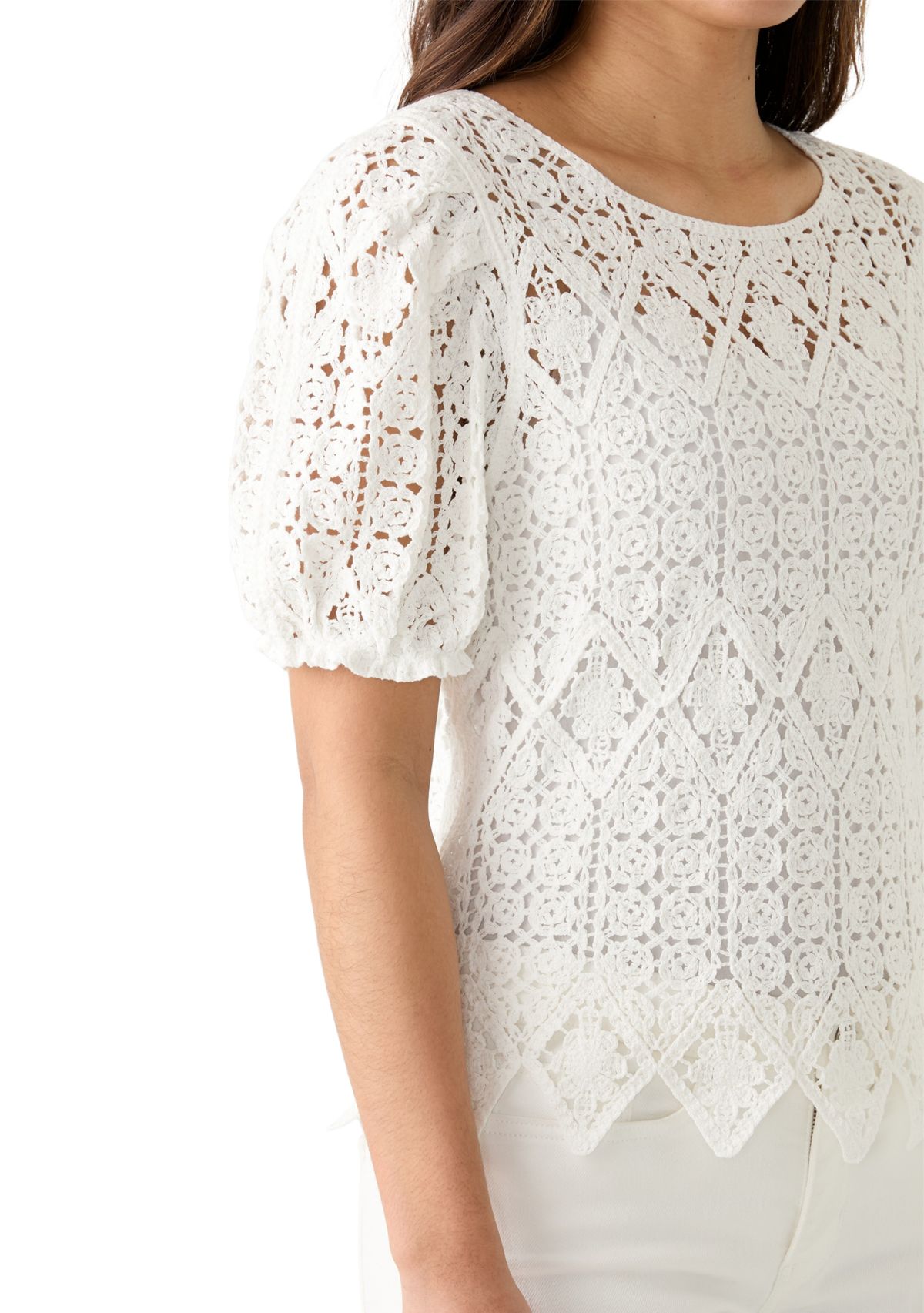 Womens Puff Sleeve Crocheted Top