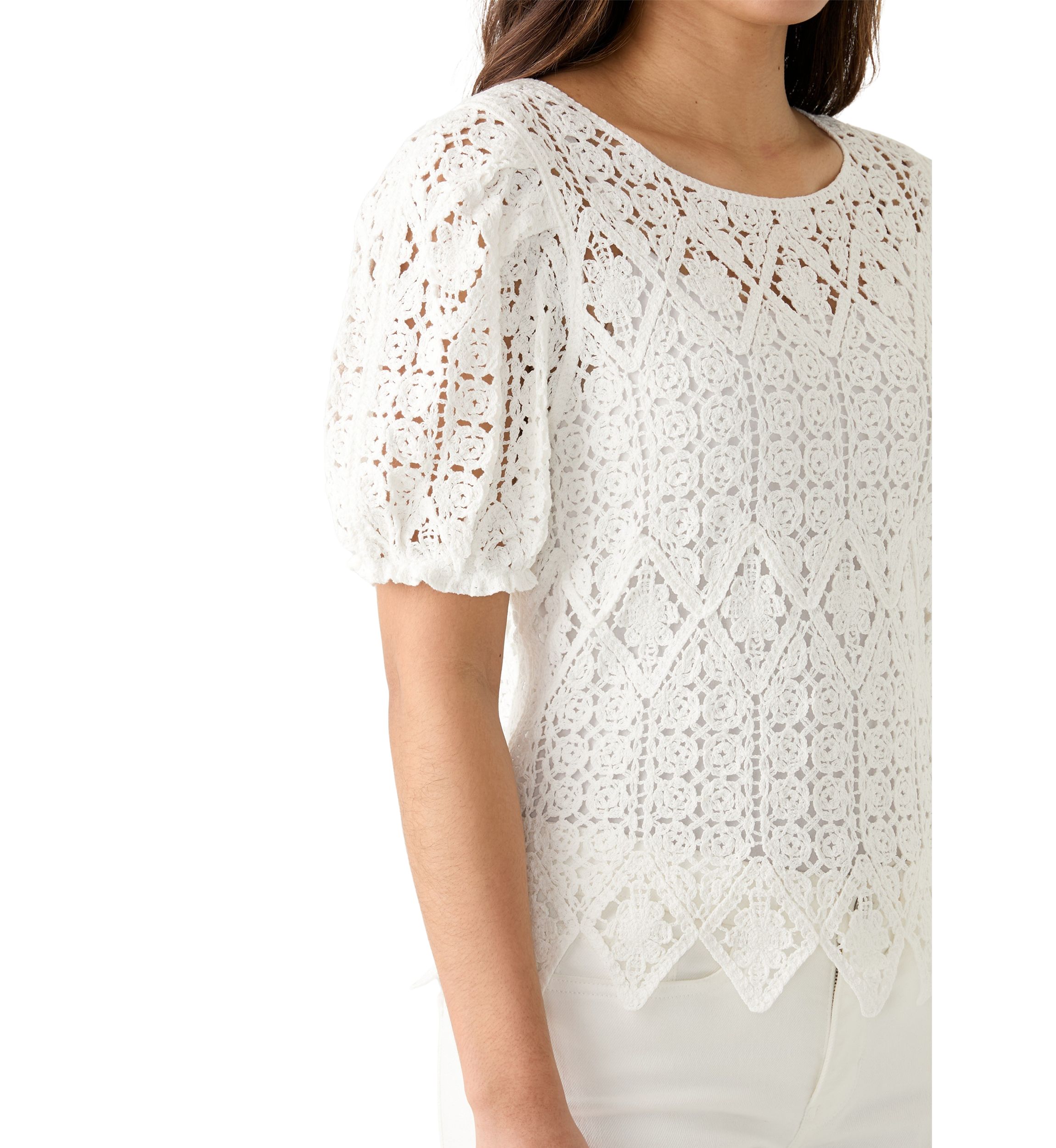 Womens Puff Sleeve Crocheted Top