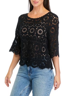 Women's 3/4 Sleeve Crochet Top